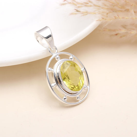 Lemon Quartz Gemstone Sterling Silver Pendant