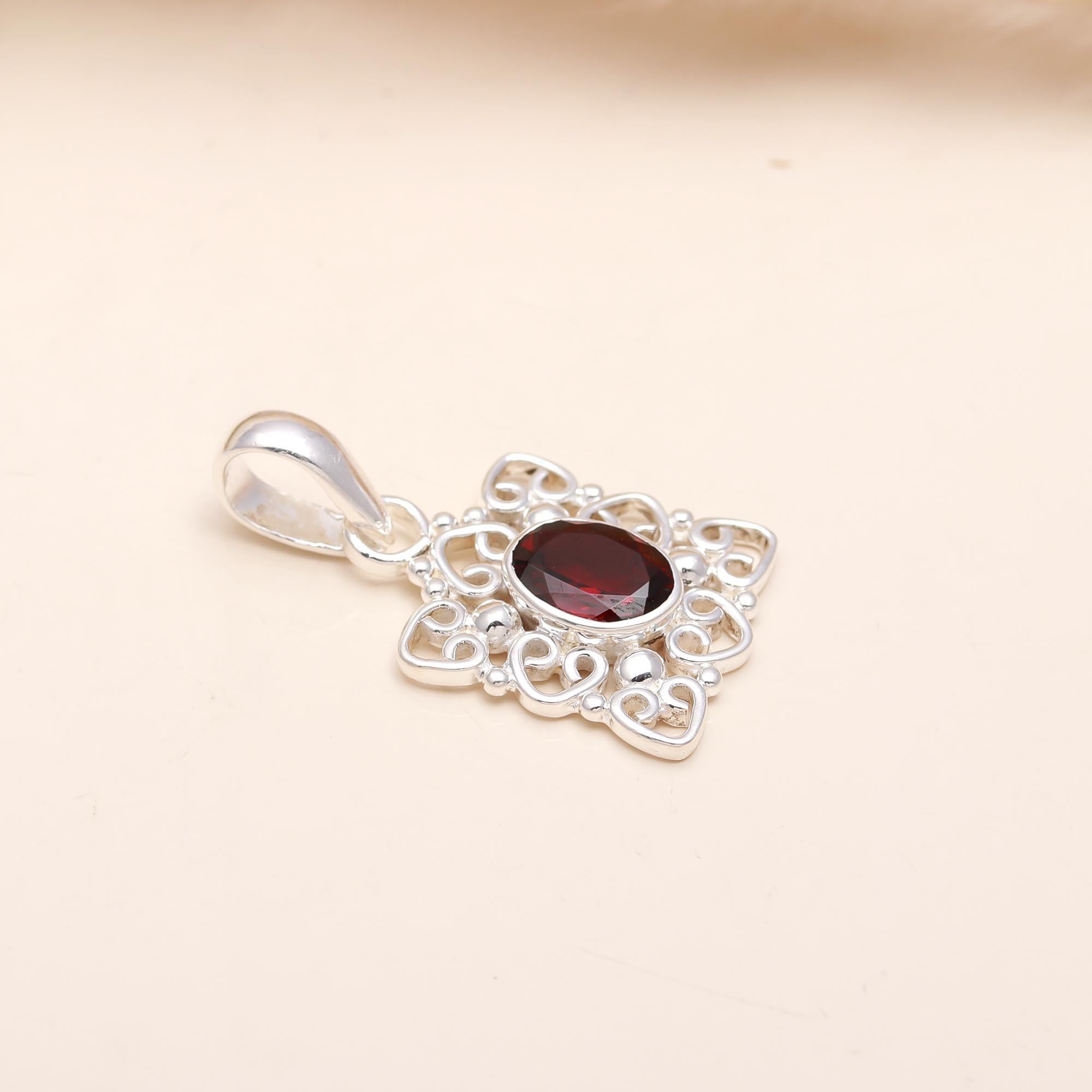 Garnet Gemstone 925 Sterling Silver Pendant