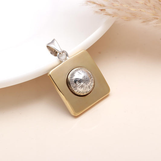 Golden And Sterling Silver Squared Shape Pendant