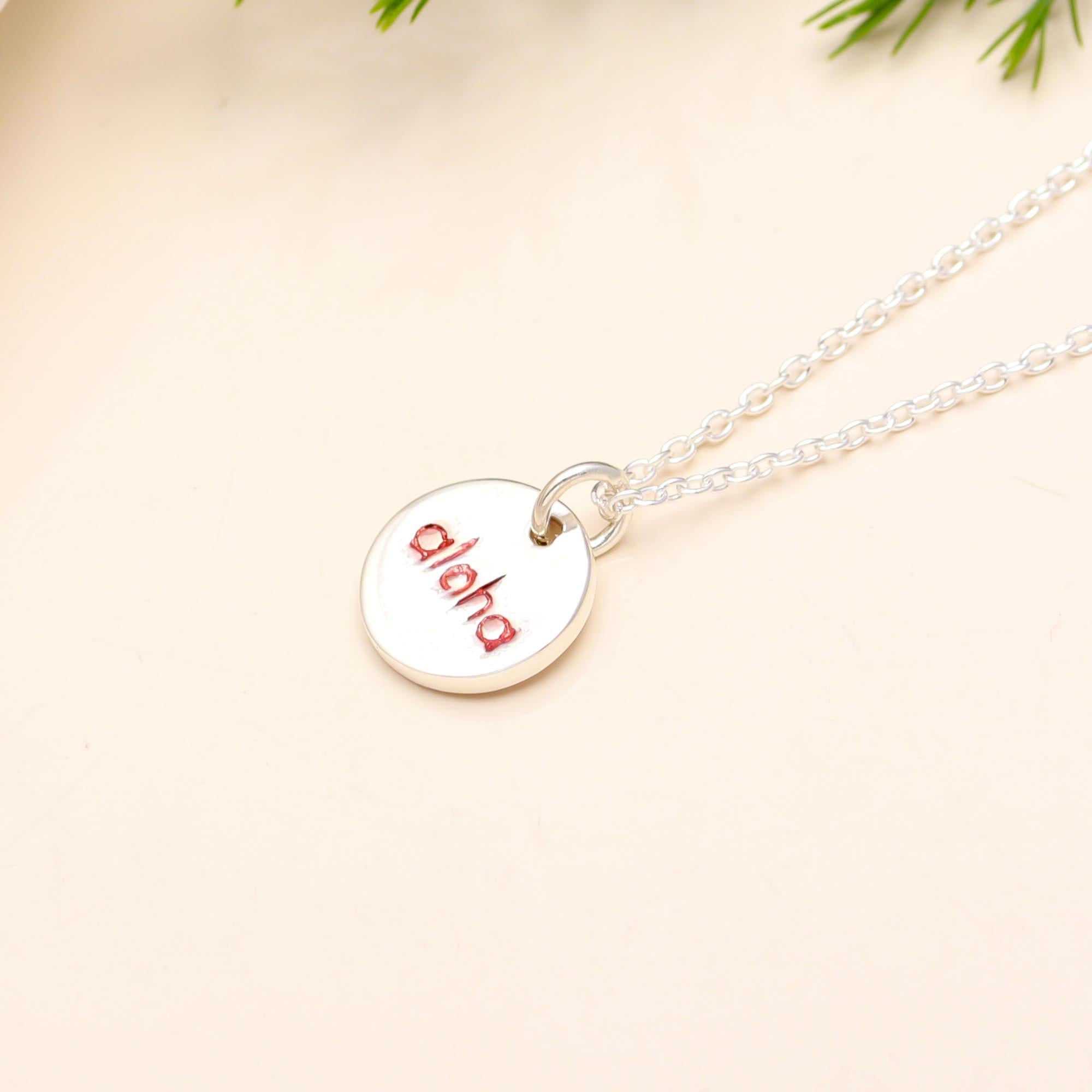 925 Silver Round “Aloha” Pendant Necklace
