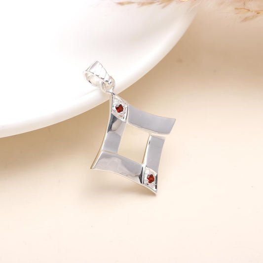 Small Gemstone Rounded Faceted Red Garnet Sterling Silver Pendant