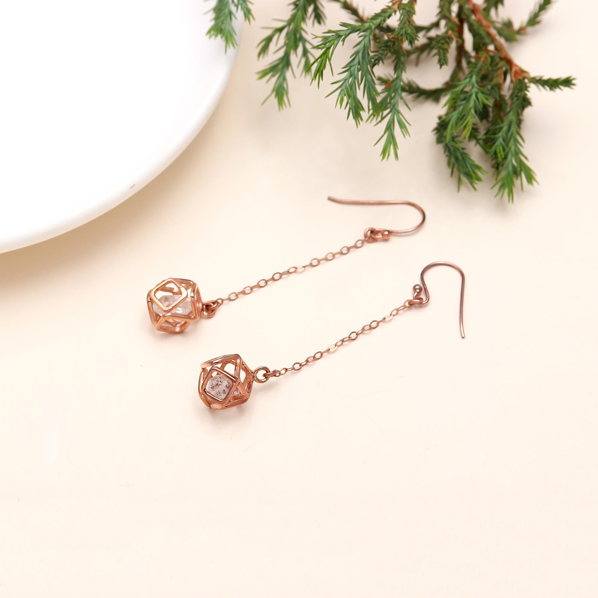 925 Sterling Silver Herkimer Diamond Cage Earrings Handmade Long Drop Earrings