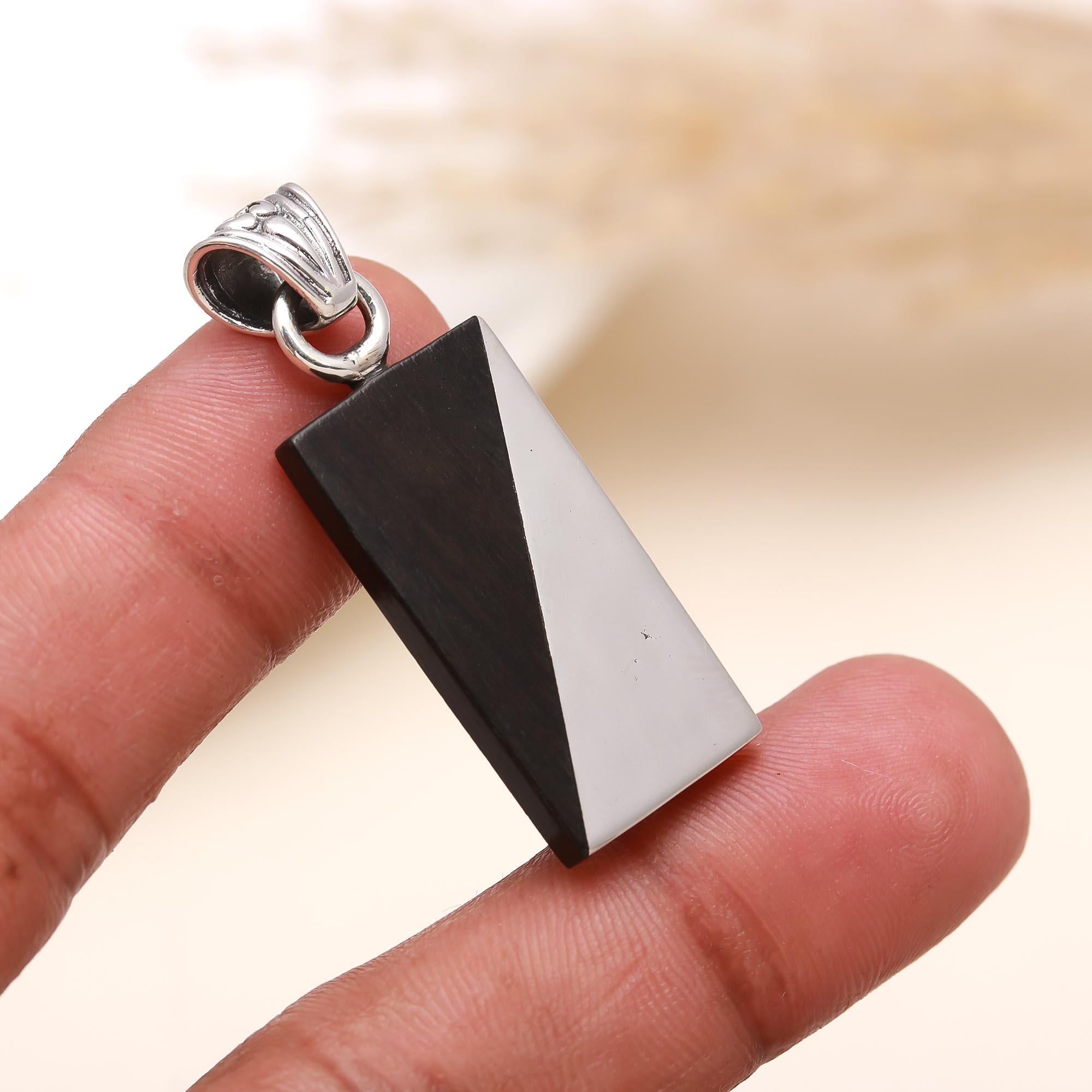 925 Sterling Silver Pendant Natural Enoby Wood Black
