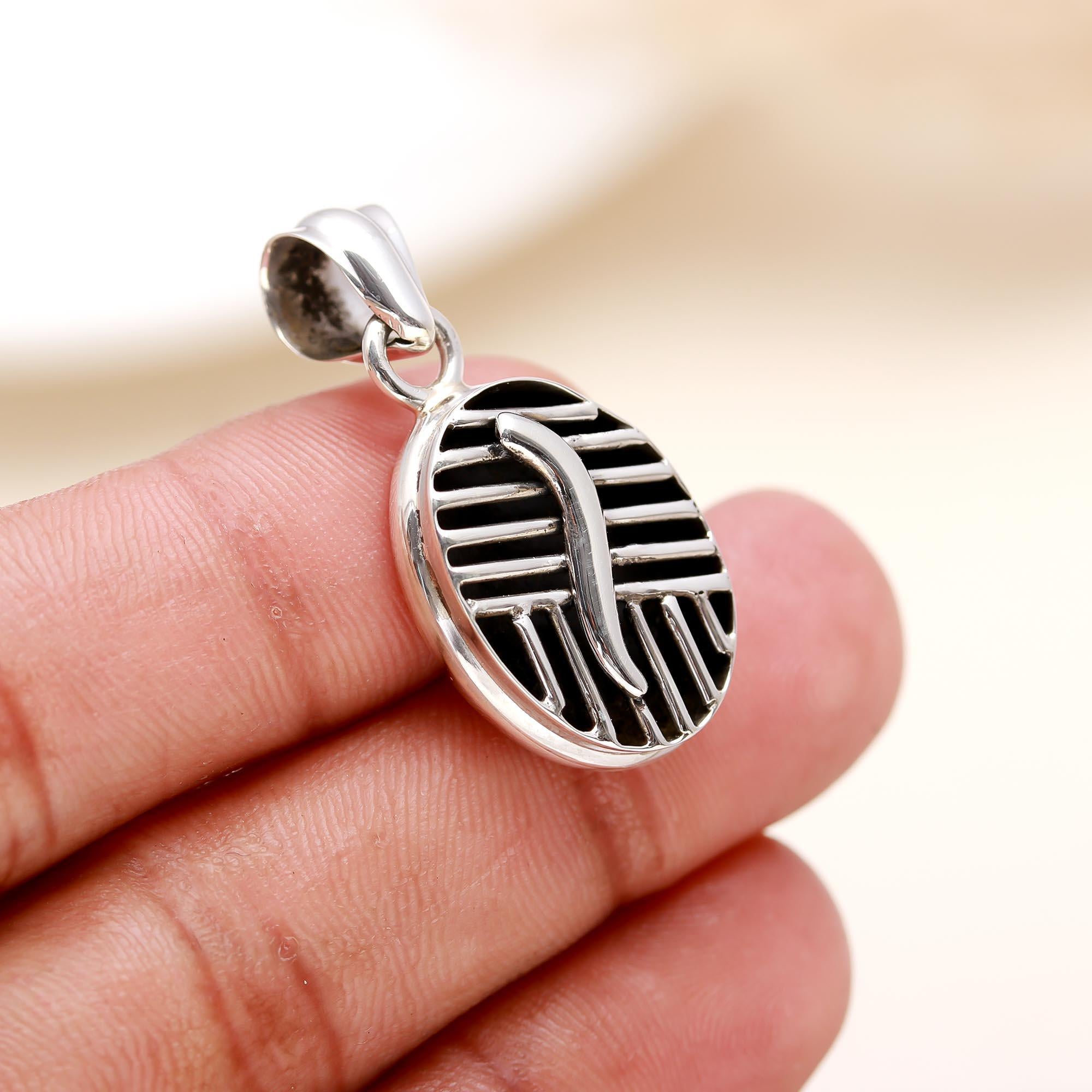 Vinatage Ebony wood  Pendant in Sterling Silver
