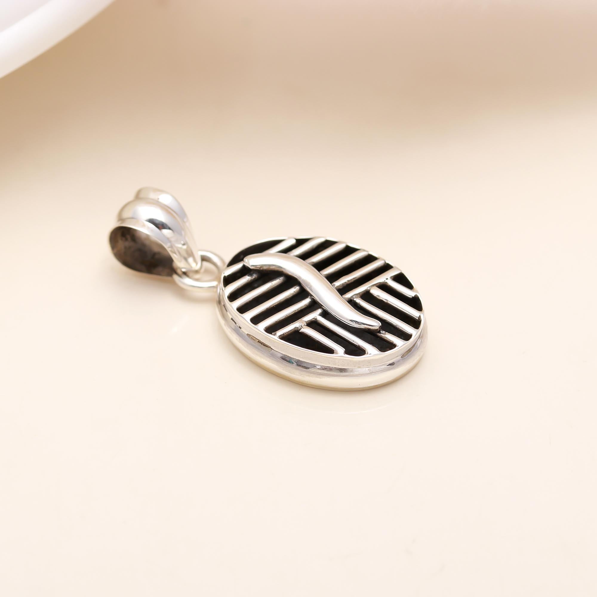 Vinatage Ebony wood  Pendant in Sterling Silver