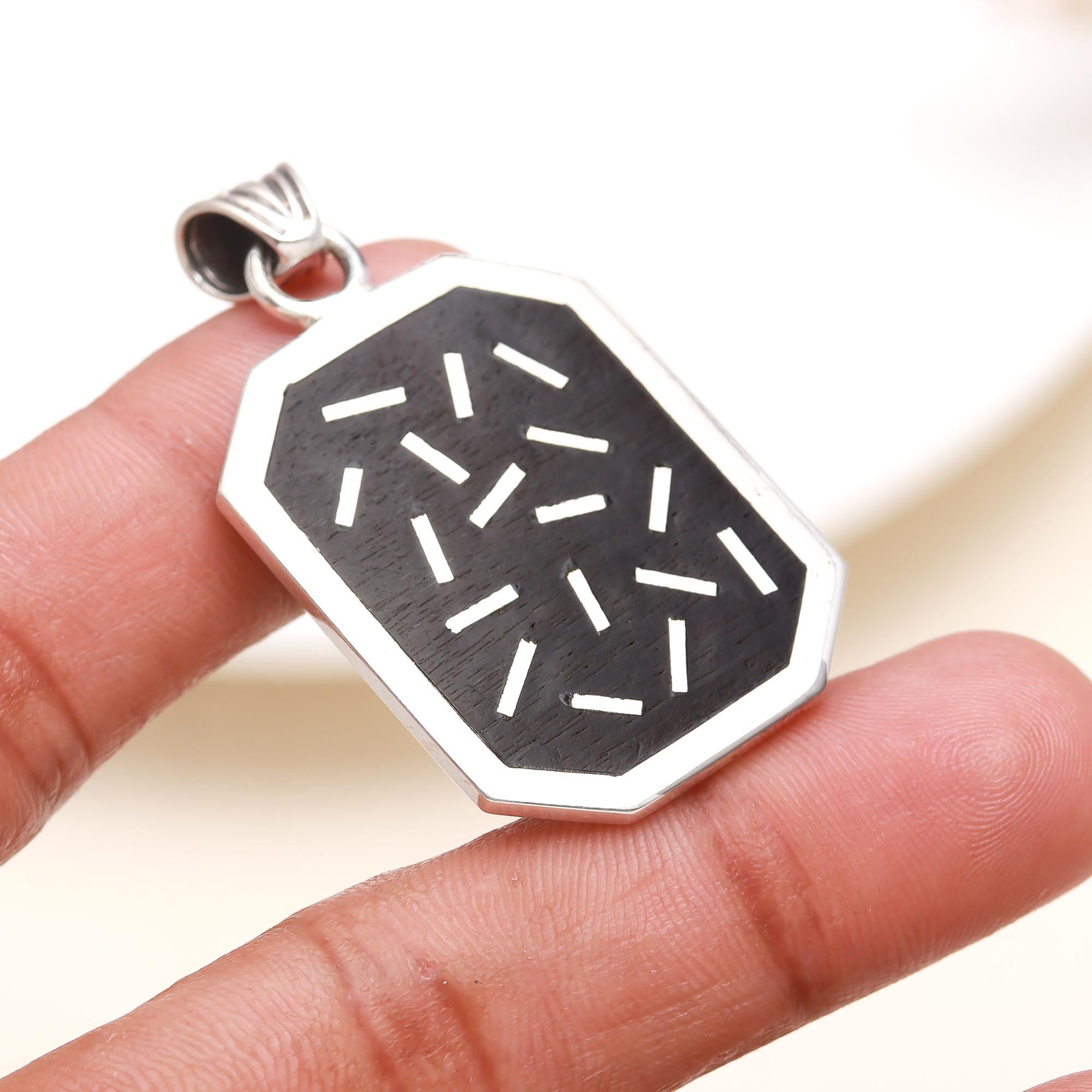Classic Ebony Wood Sterling Silver Pendant