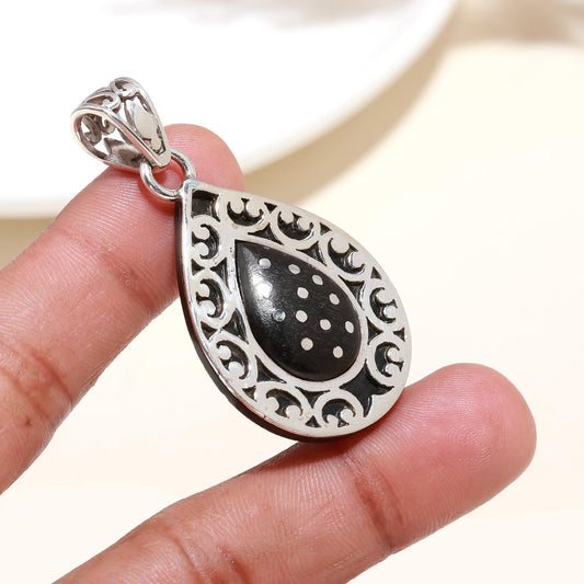 925 Sterling Silver Enoby Wood Ethnic Pendant