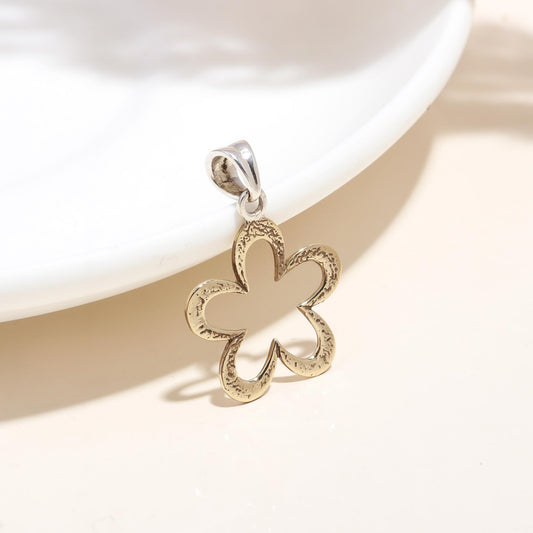 925 SterlingSsilver And gold Open Plumeria Flower Pendant