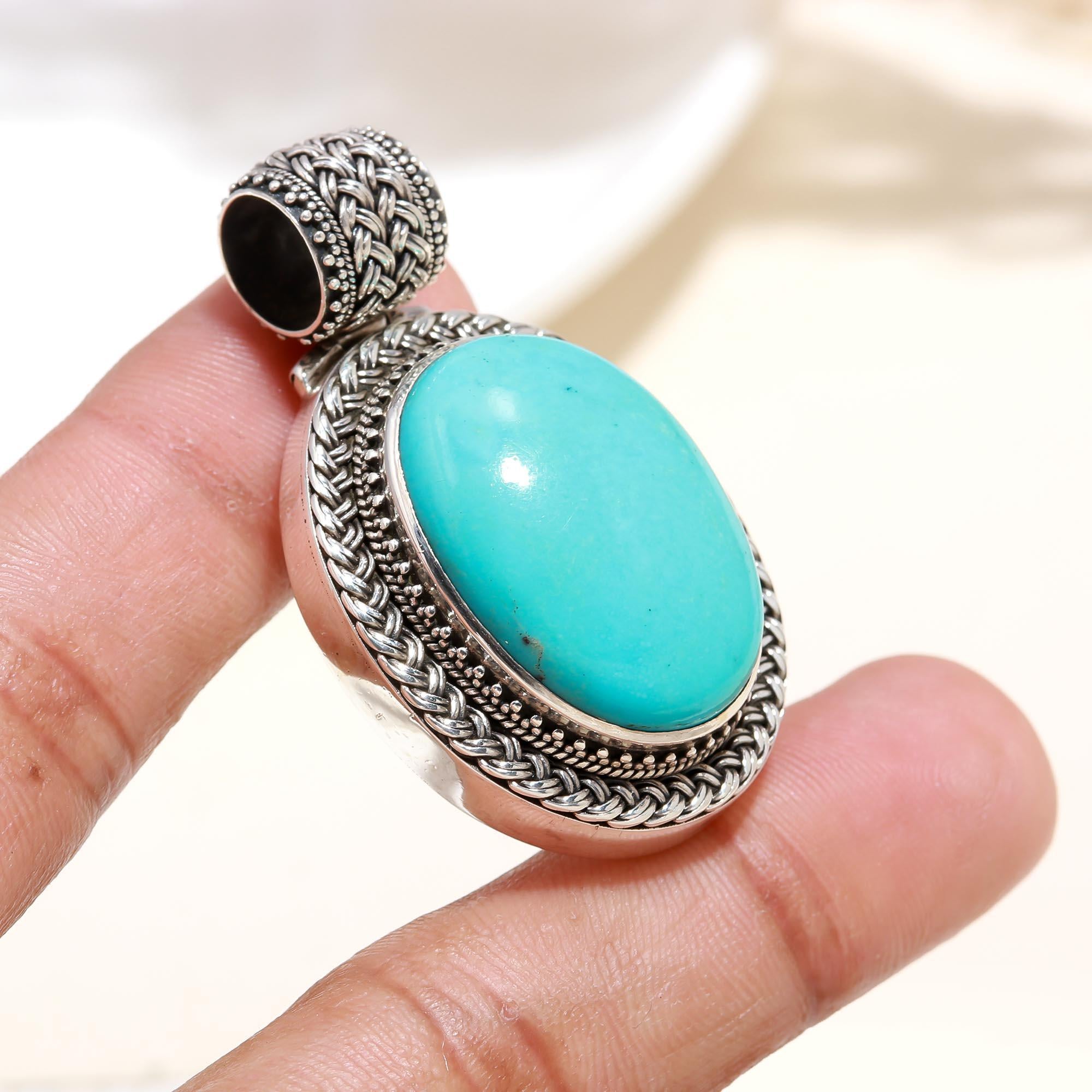925 Sterling Silver Turquoise Gemstone Ethnic Pendant
