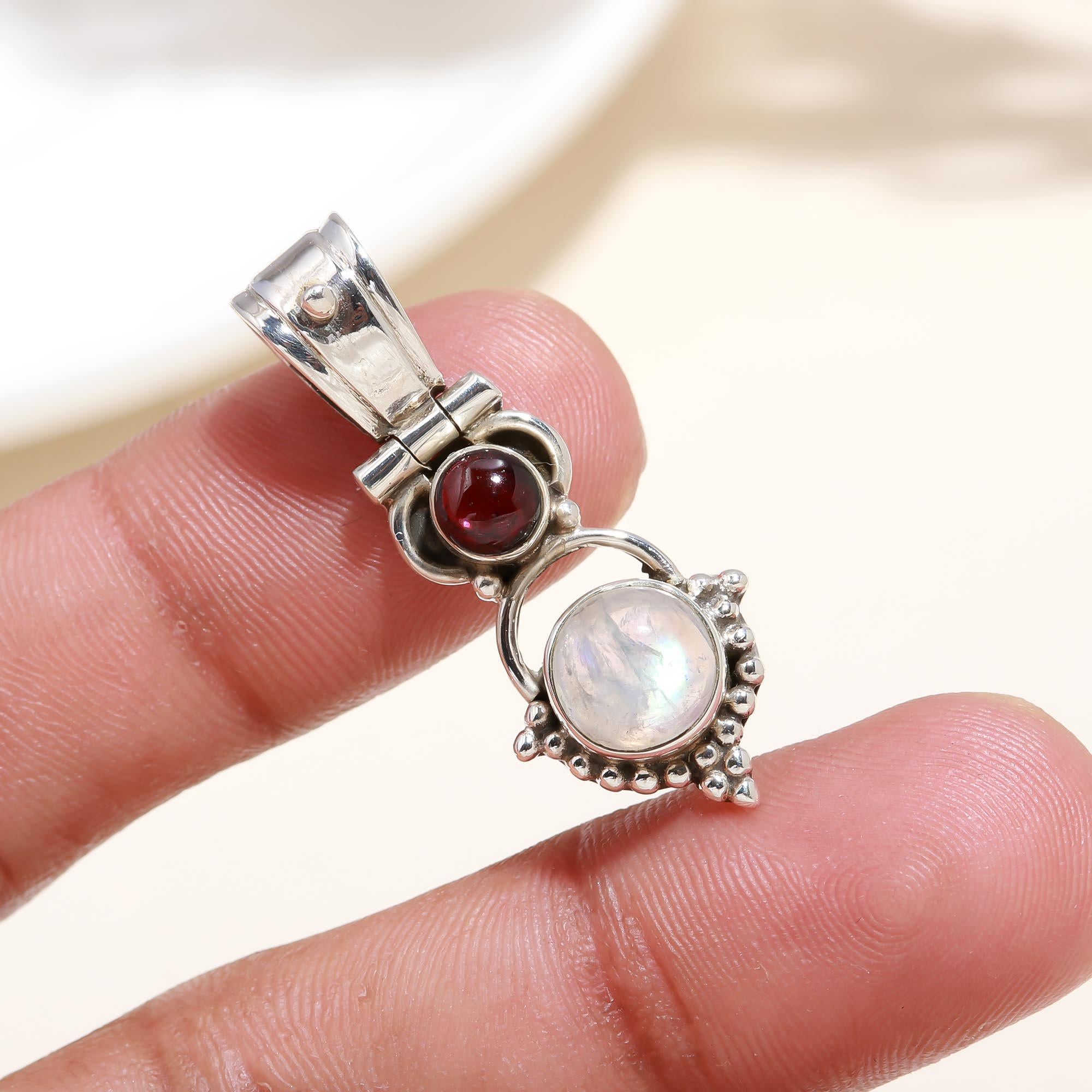 Sterling Silver Plated Garnet Stubbed Double Gemstone