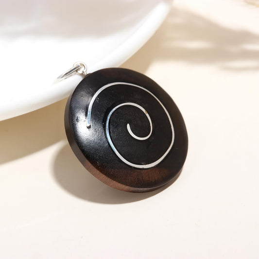 Ebony Wood  Spiral Double Sided Pendant