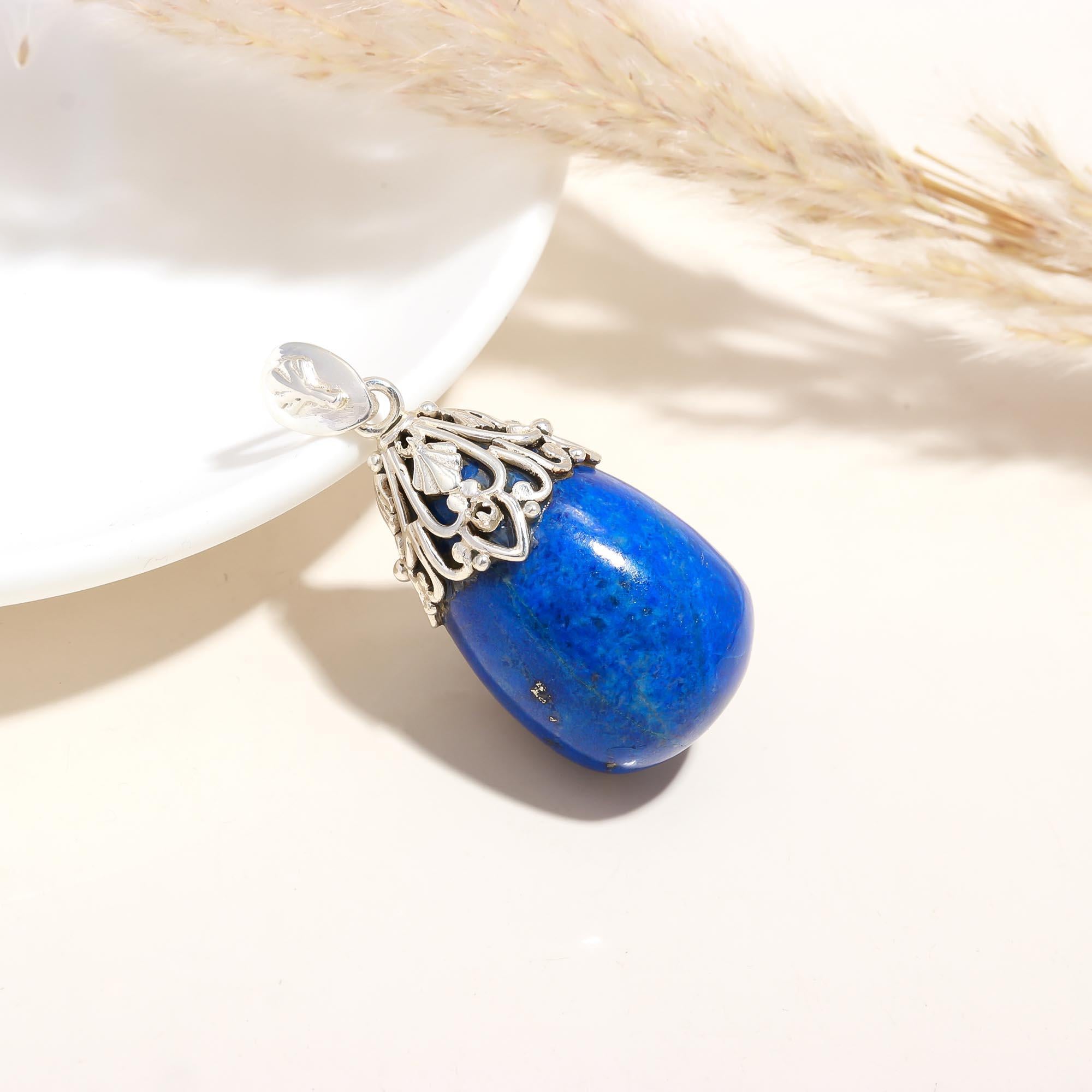 Blue Pendant Necklace With Sterling Silver Frame