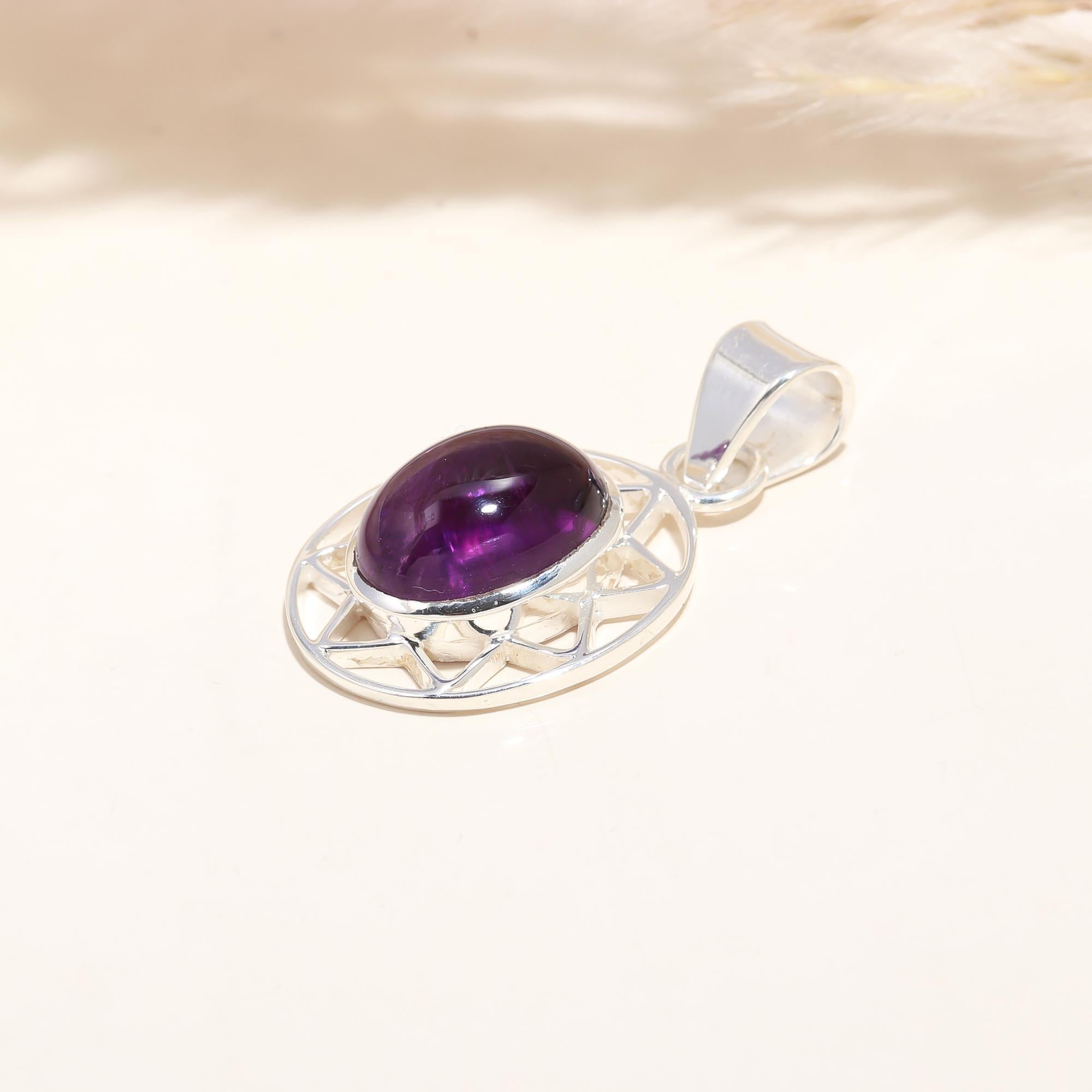 Amethyst Stone Oval Shape Designer Pendant Sterling Silver Pendant