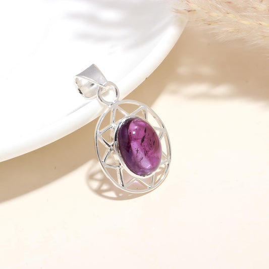 Amethyst Stone Oval Shape Designer Pendant Sterling Silver Pendant