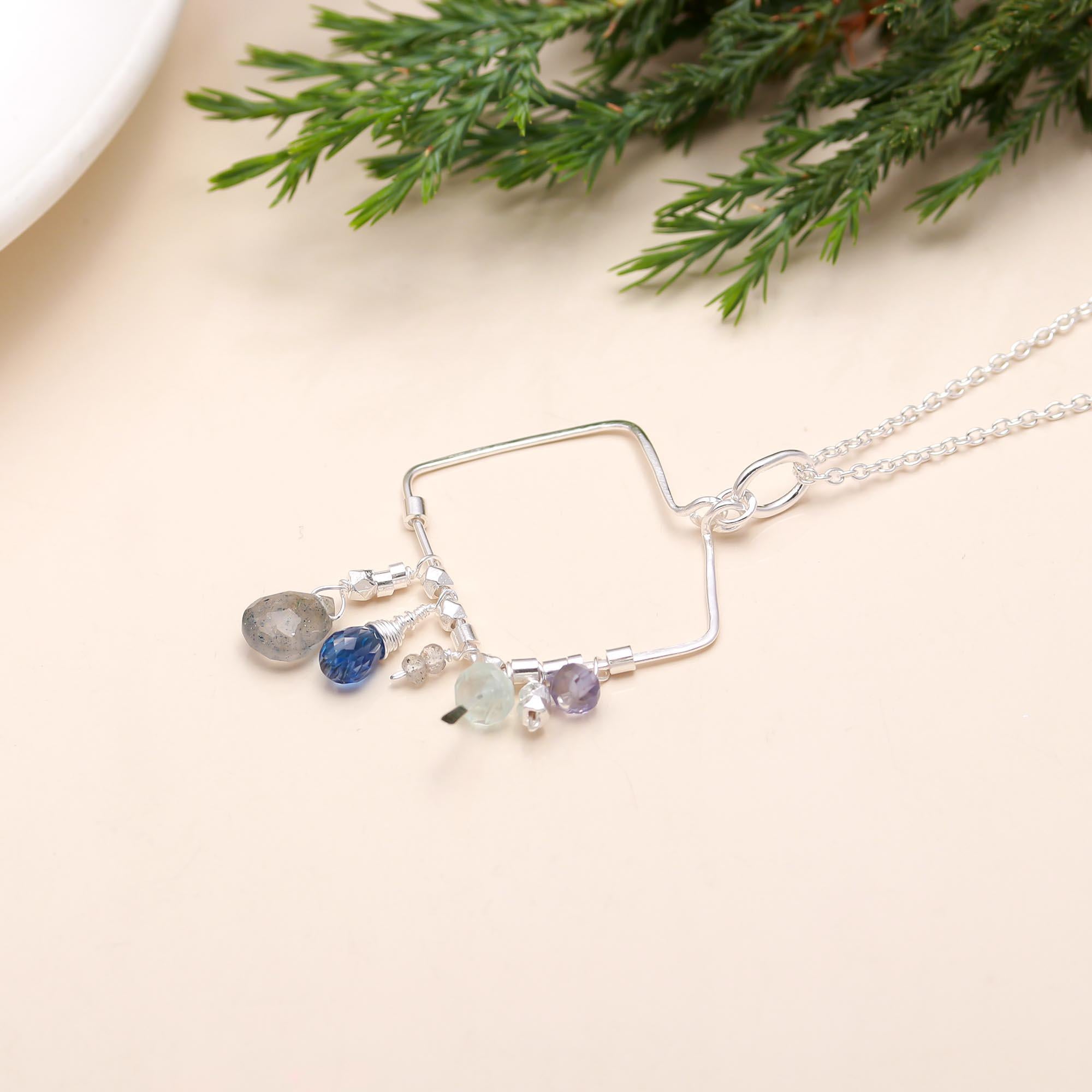925 Silver Gemstone Beads Pendant Necklace