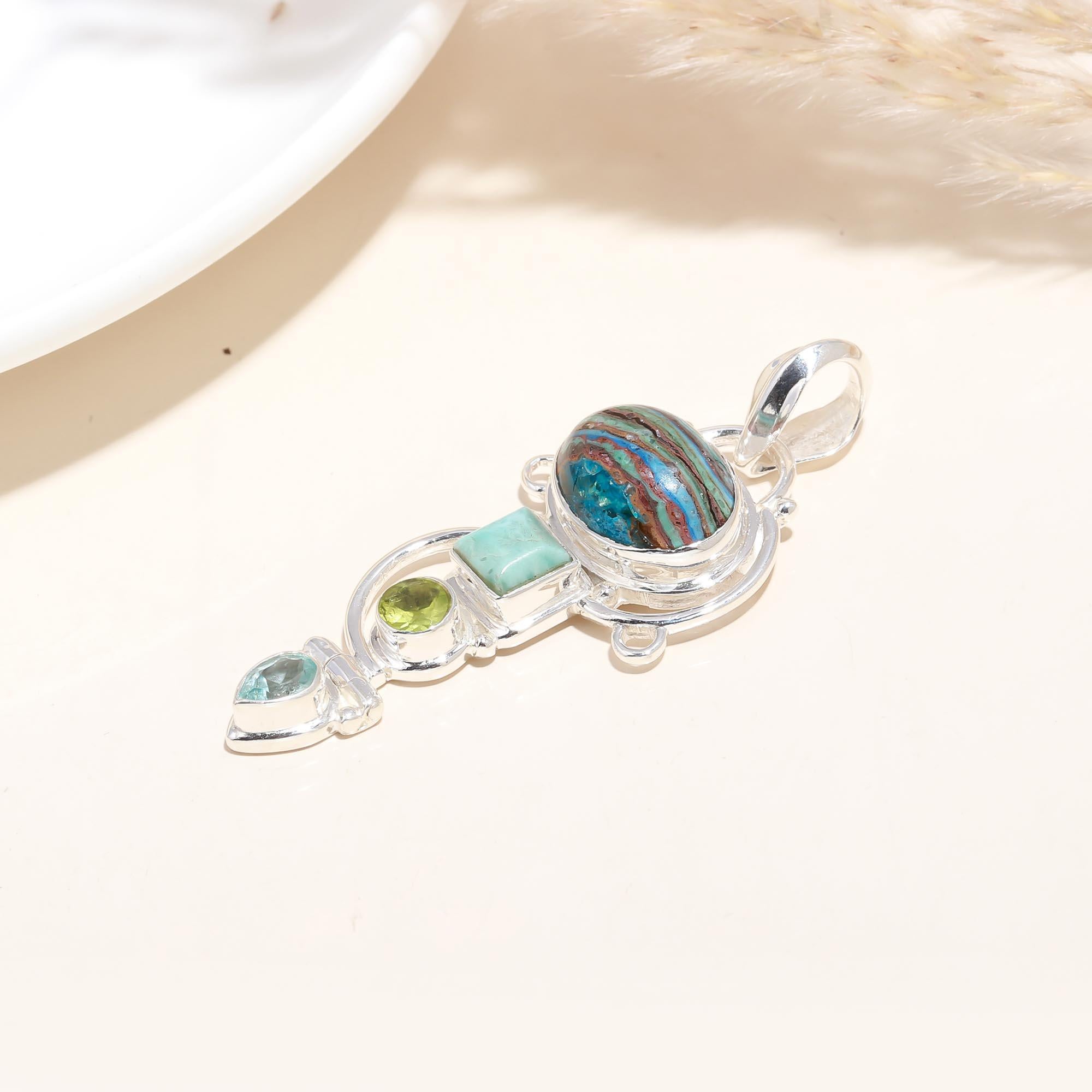 Multicolored Gemstone Pendant With 925 Sterling Silver