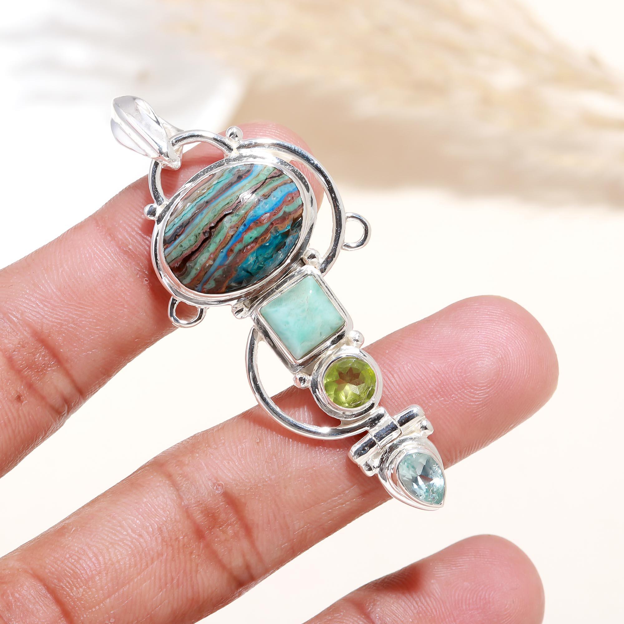 Multicolored Gemstone Pendant With 925 Sterling Silver