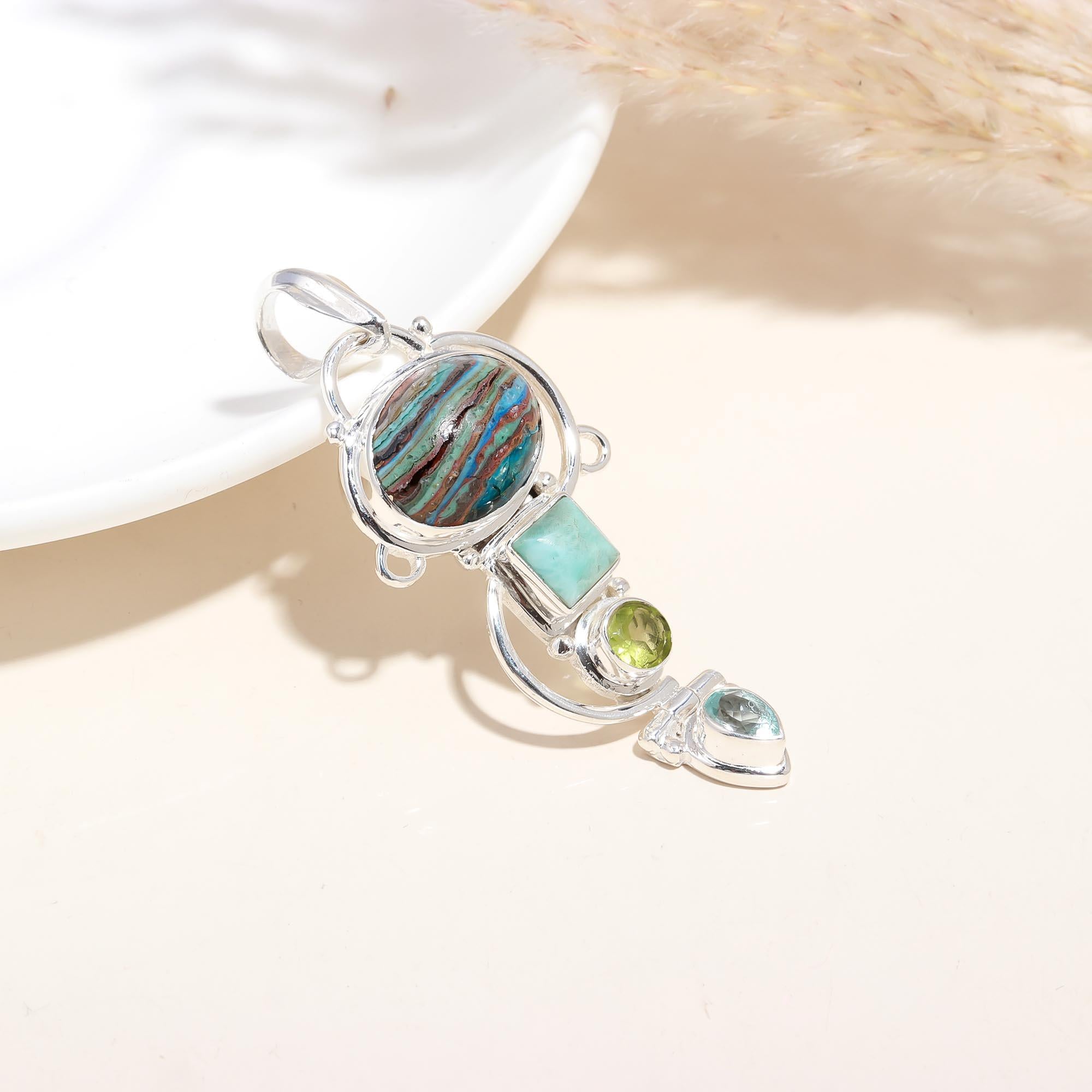 Multicolored Gemstone Pendant With 925 Sterling Silver