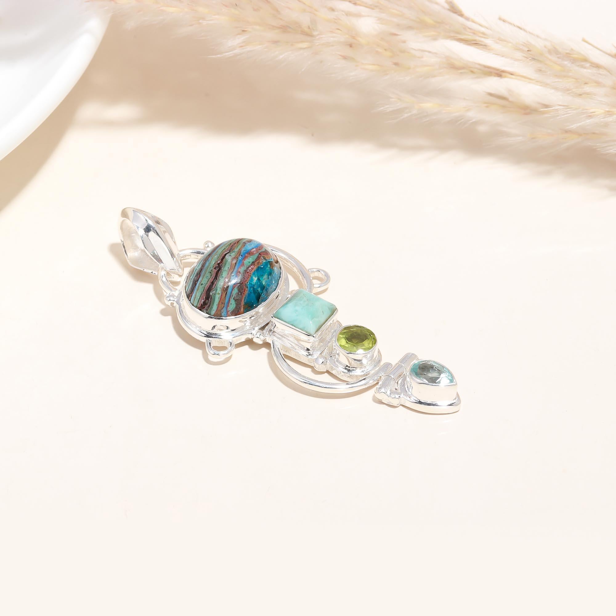 Multicolored Gemstone Pendant With 925 Sterling Silver