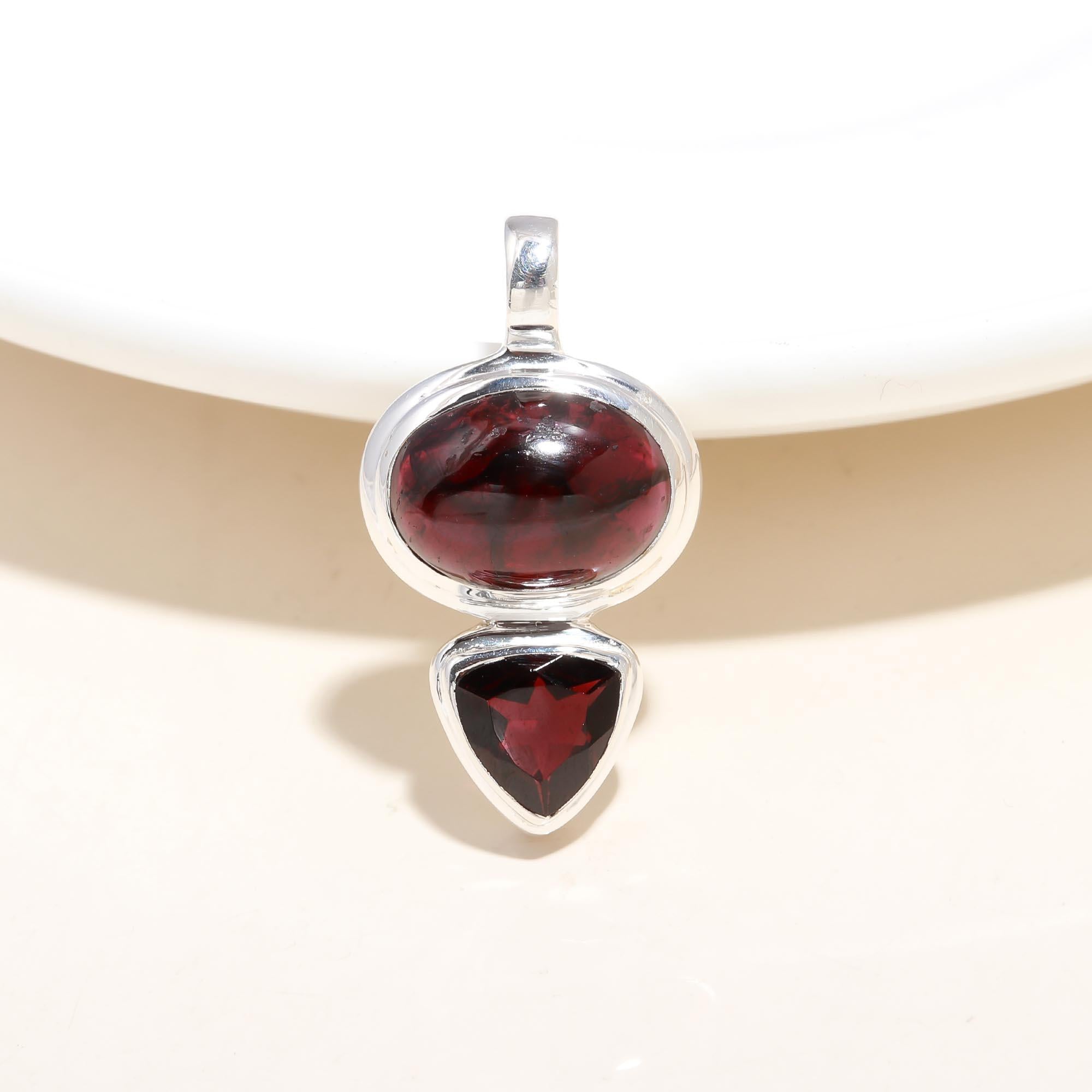 925 Sterling Silver Red Garnet Pendant