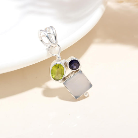 Natural Multi Gemstone Pendant in Solid 925 Sterling Silver