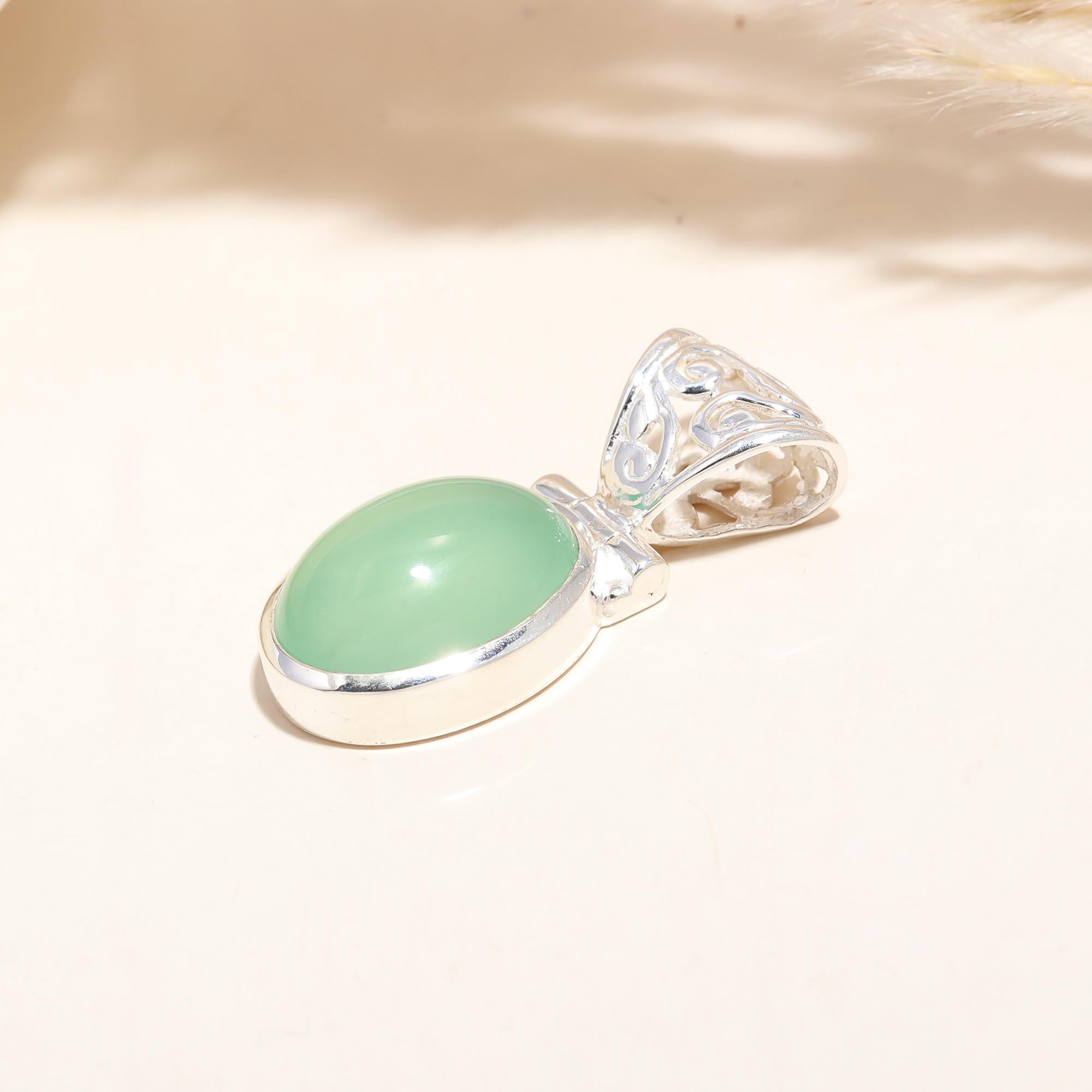 Green Chrysoprase Pendant Sterling Silver Pendant