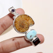 925 Sterling Silver Real Ammonite Fossils Baroque Multi Gemstones Pendant