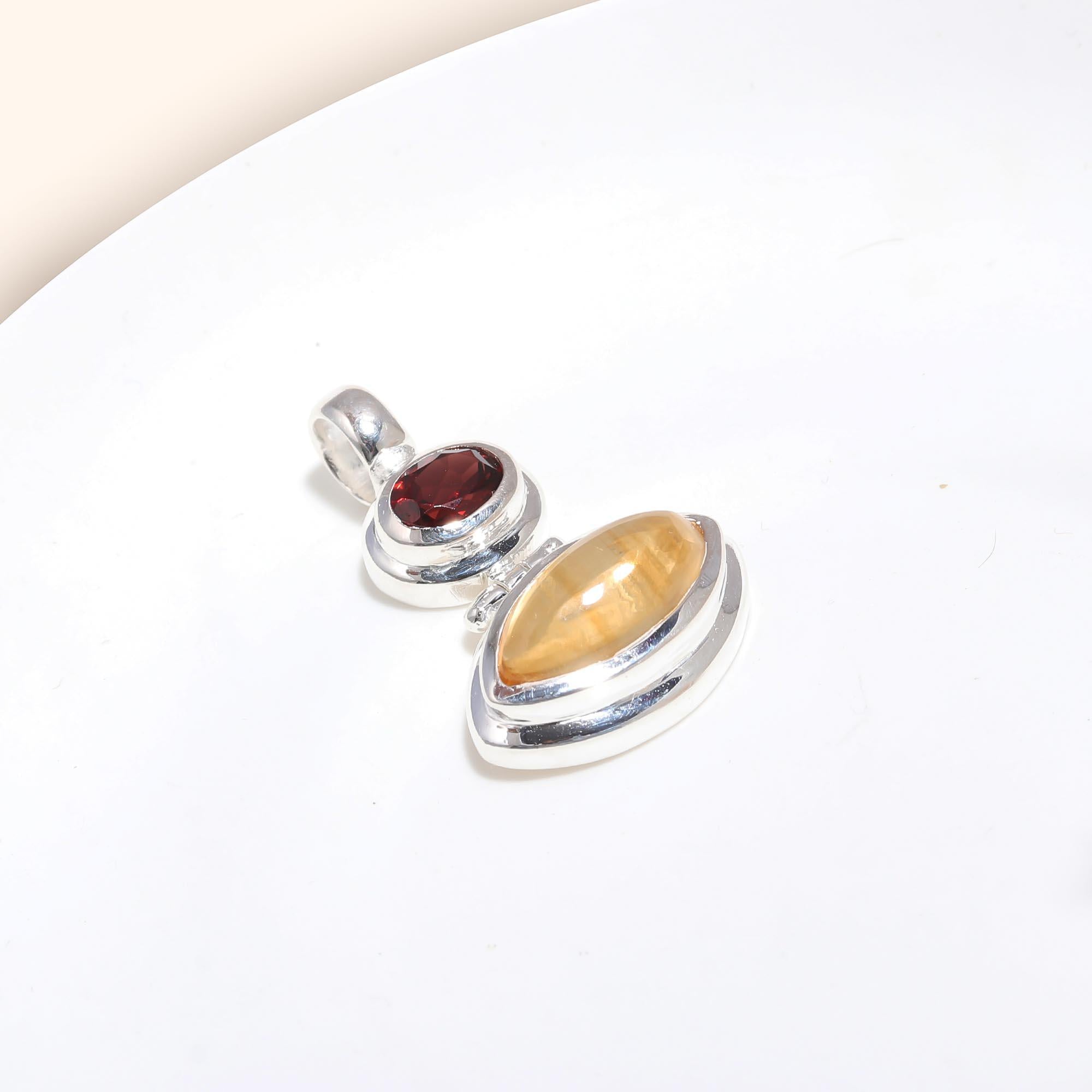 Citrine Faceted Garnet Gemstone 925 Sterling Silver Pendant