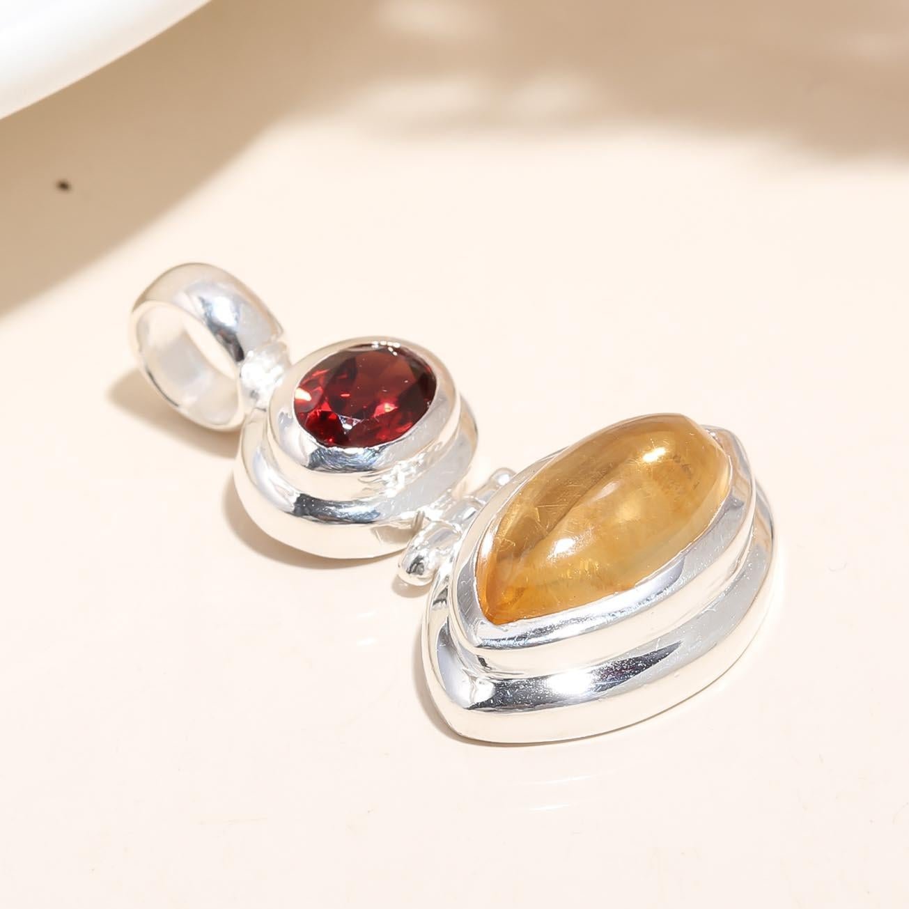 Citrine Faceted Garnet Gemstone 925 Sterling Silver Pendant