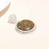 Sterling Silver 925 Pendant With Agate Natural Round Shape Hard Stone