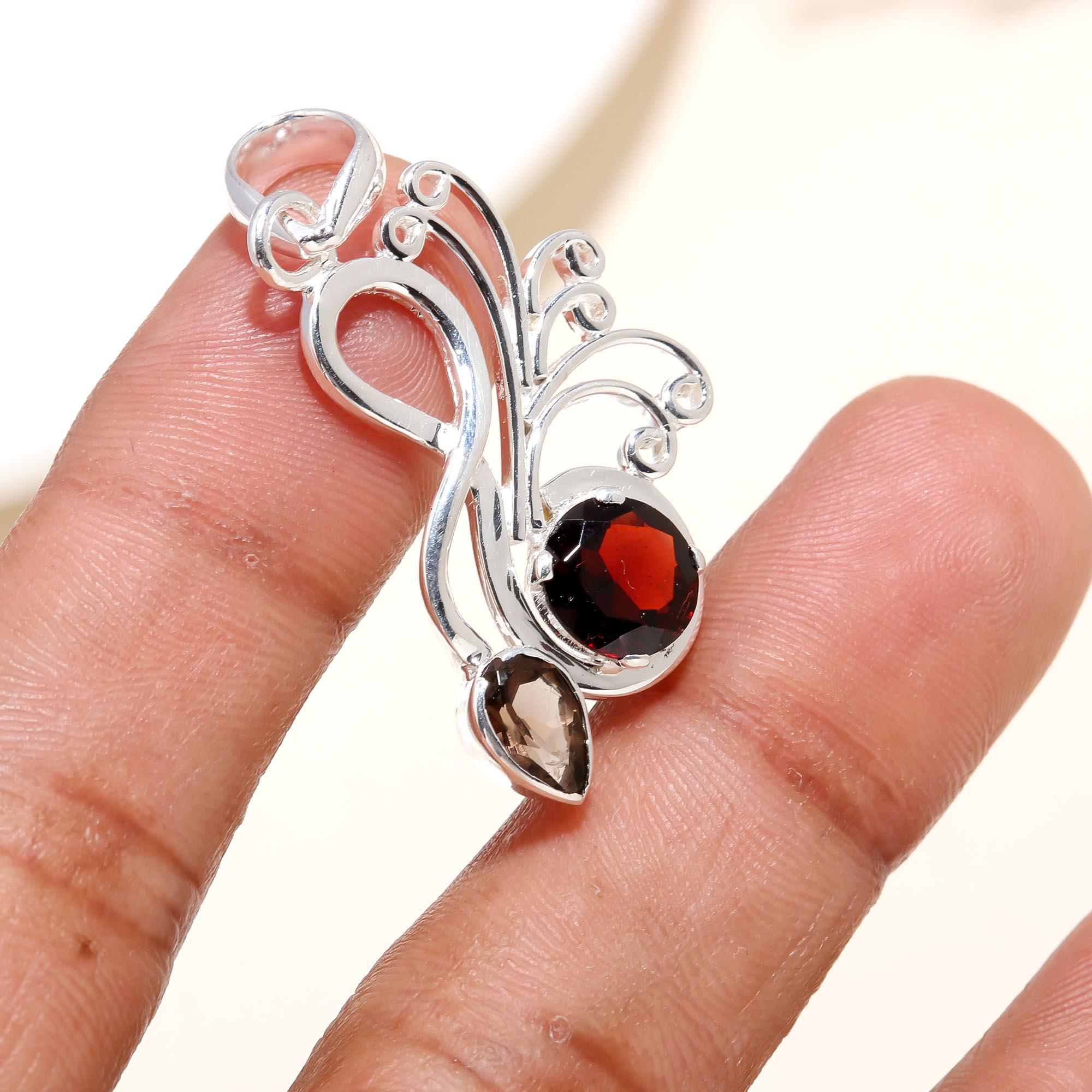 Garnet Red Topaz Natural Gemstone 925 Sterling Silver Handmade Pendant