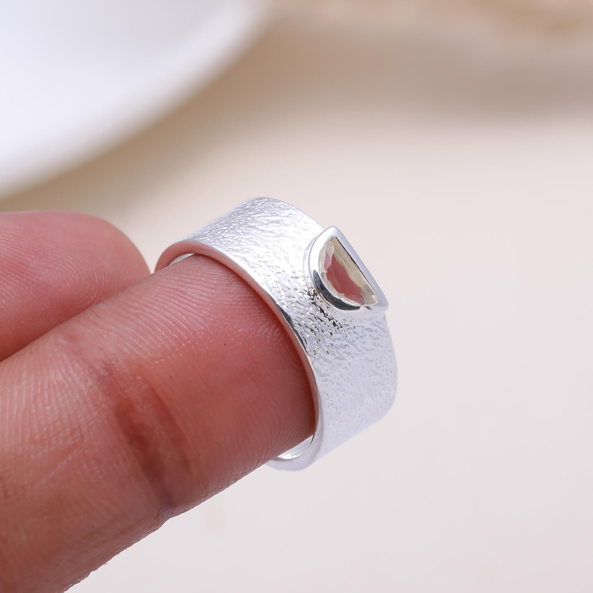 The Lunar Texture Ring: Lemon Quartz Wide Band Ring