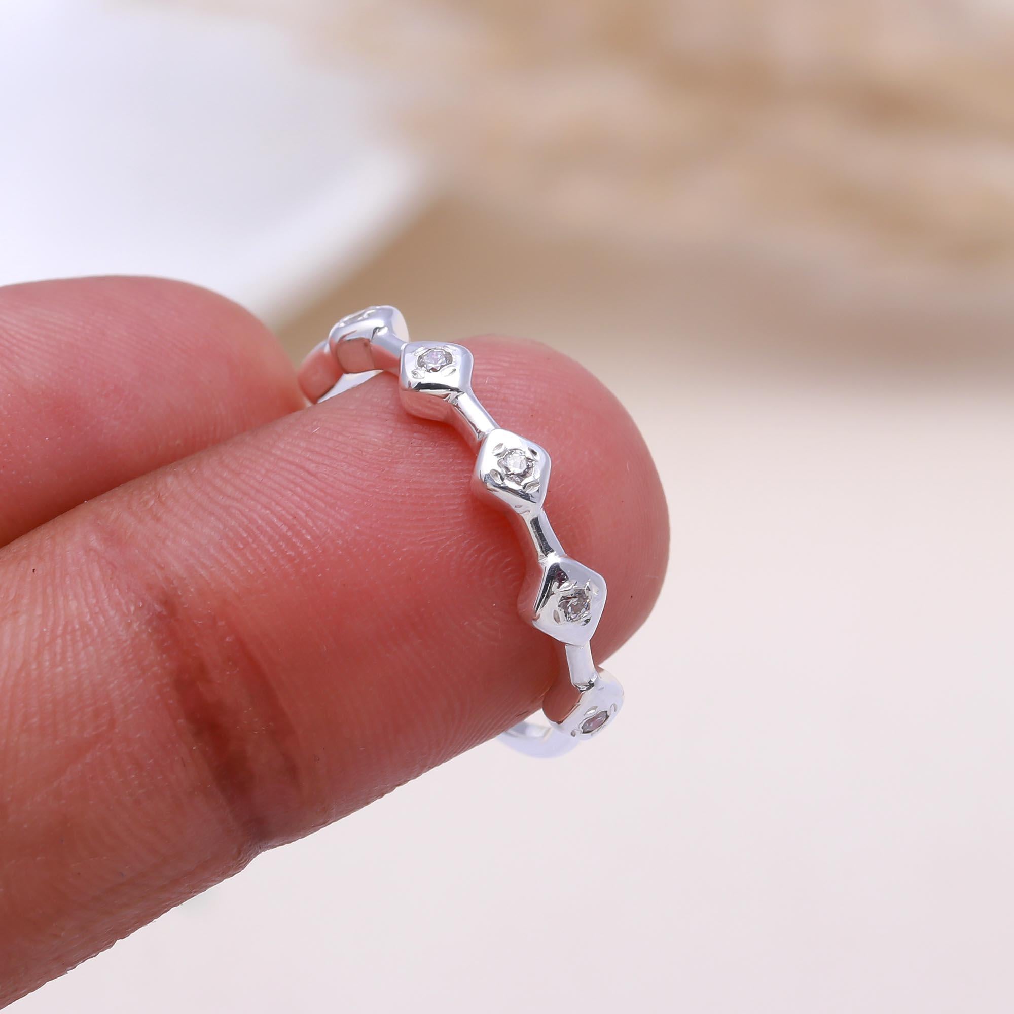 The Geo-Eternity Band: White Topaz Diamond-Shape Band