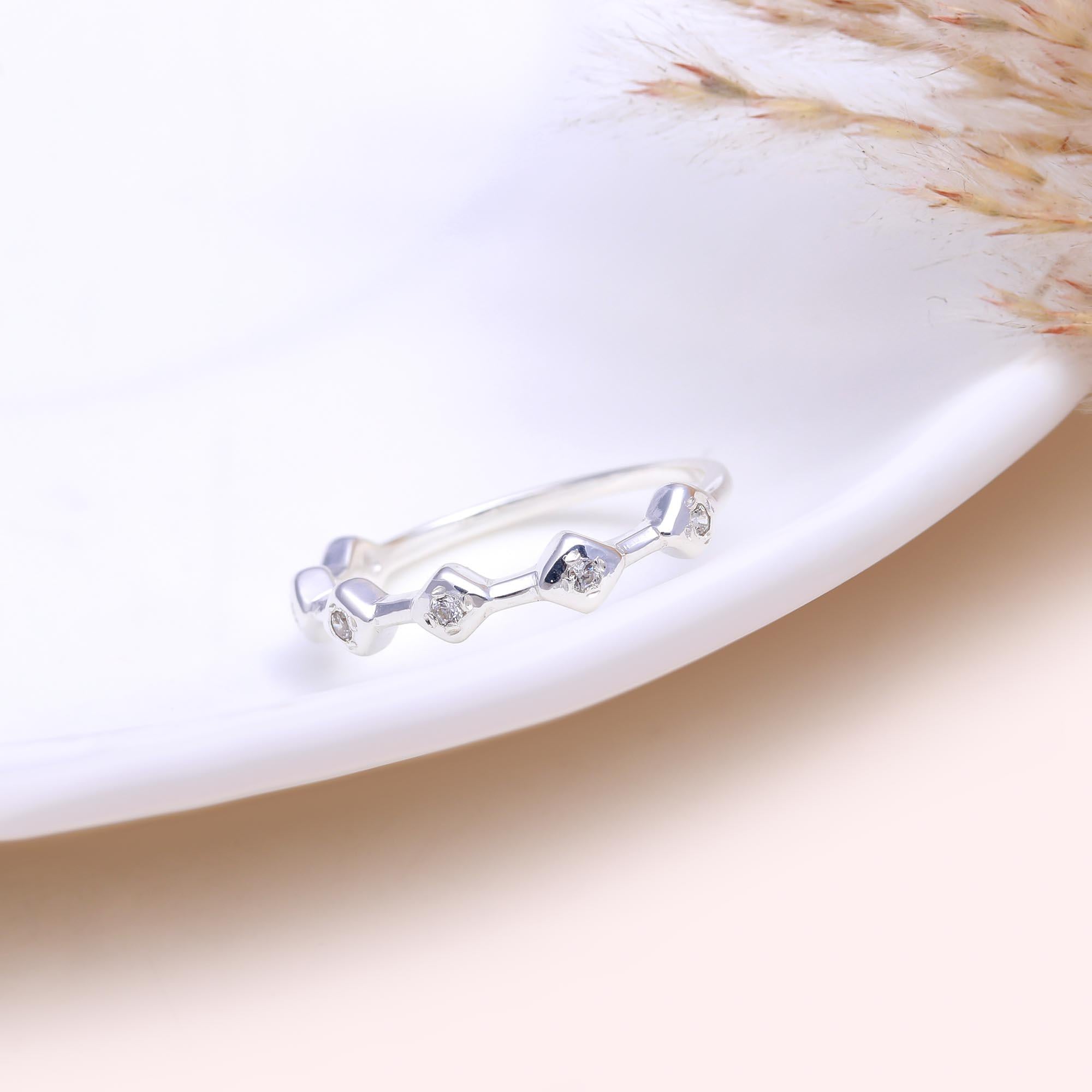 The Geo-Eternity Band: White Topaz Diamond-Shape Band