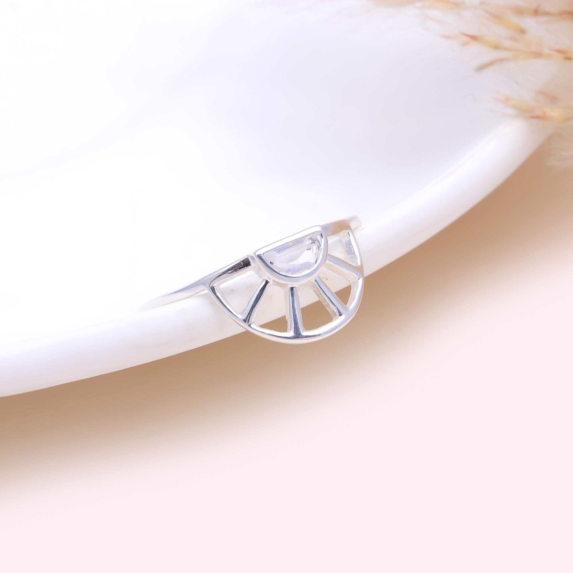The Sunrise Arch Ring: White Topaz Openwork Fan Ring