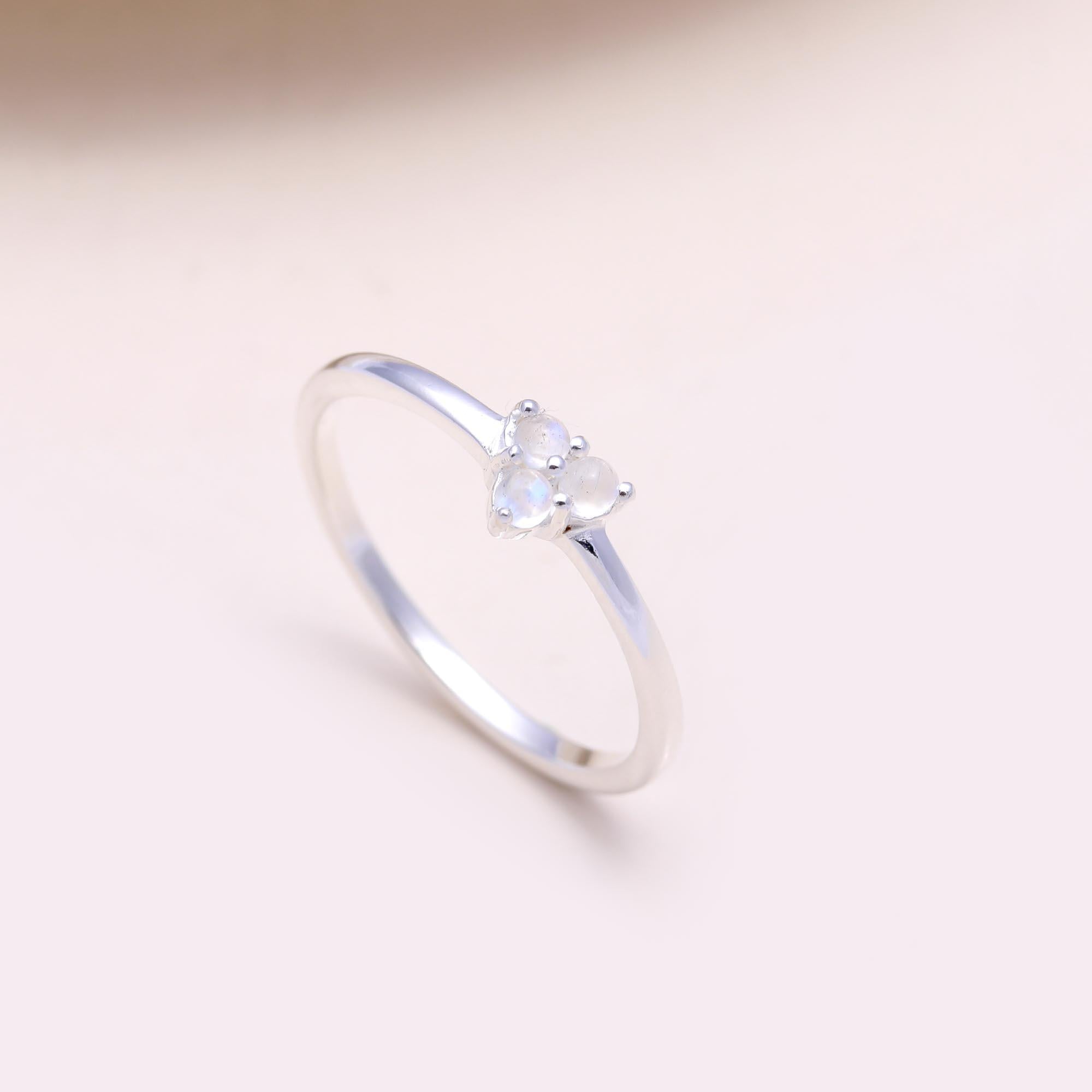 The Moonstone Trinity Ring: Moonstone Cluster Dainty Ring