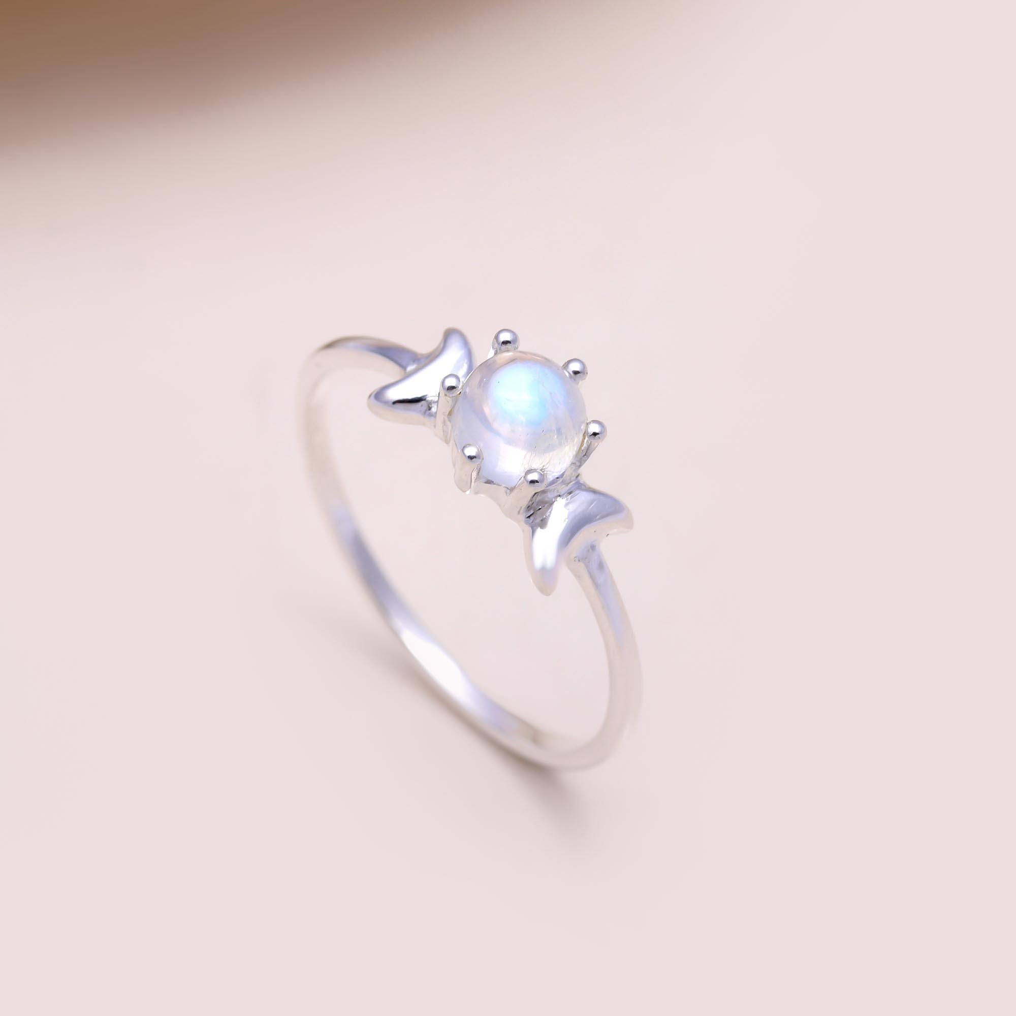 The Crescent Phase Ring: Moonstone & Crescent Silver Ring