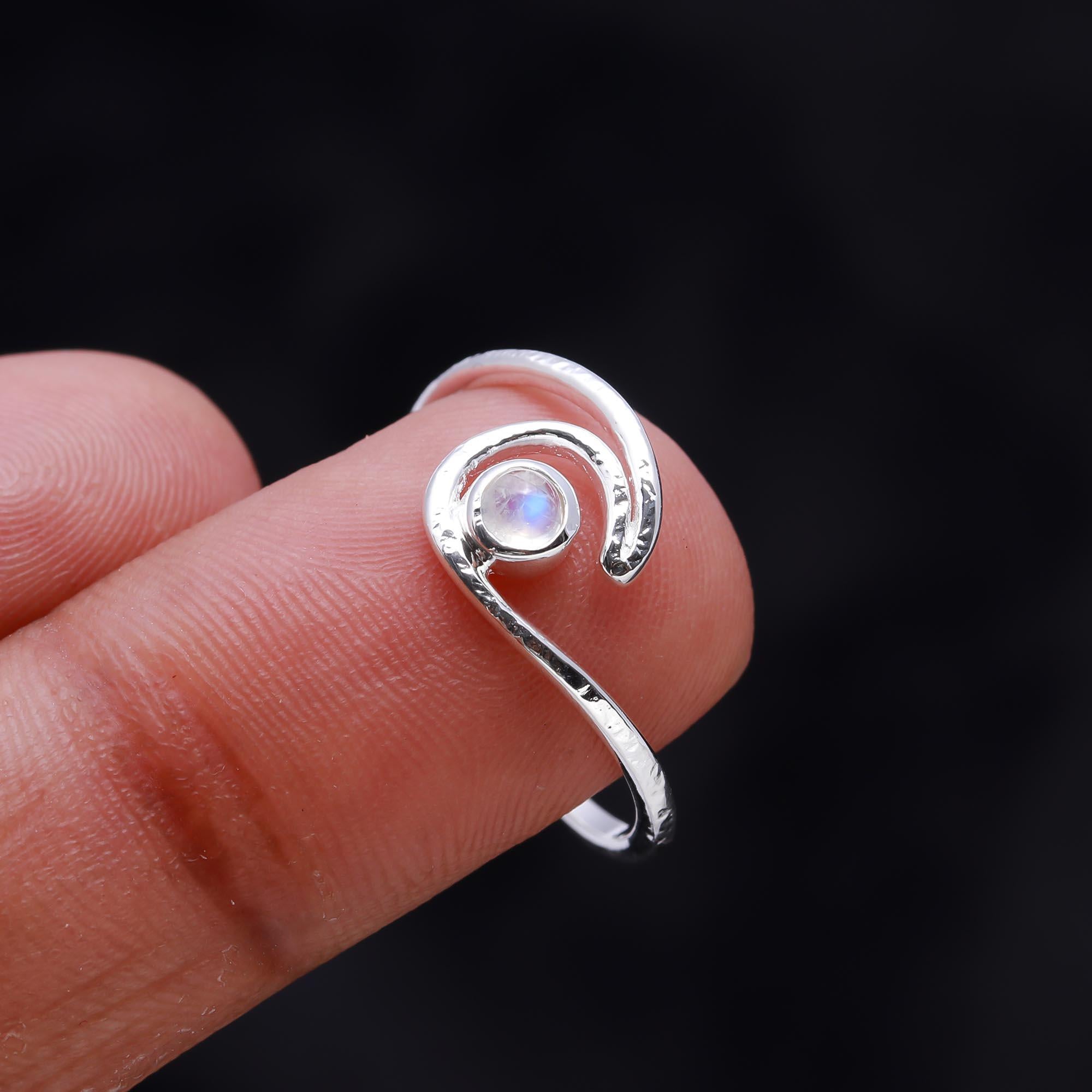 The Celestial Swirl: Moonstone Open Wave Ring