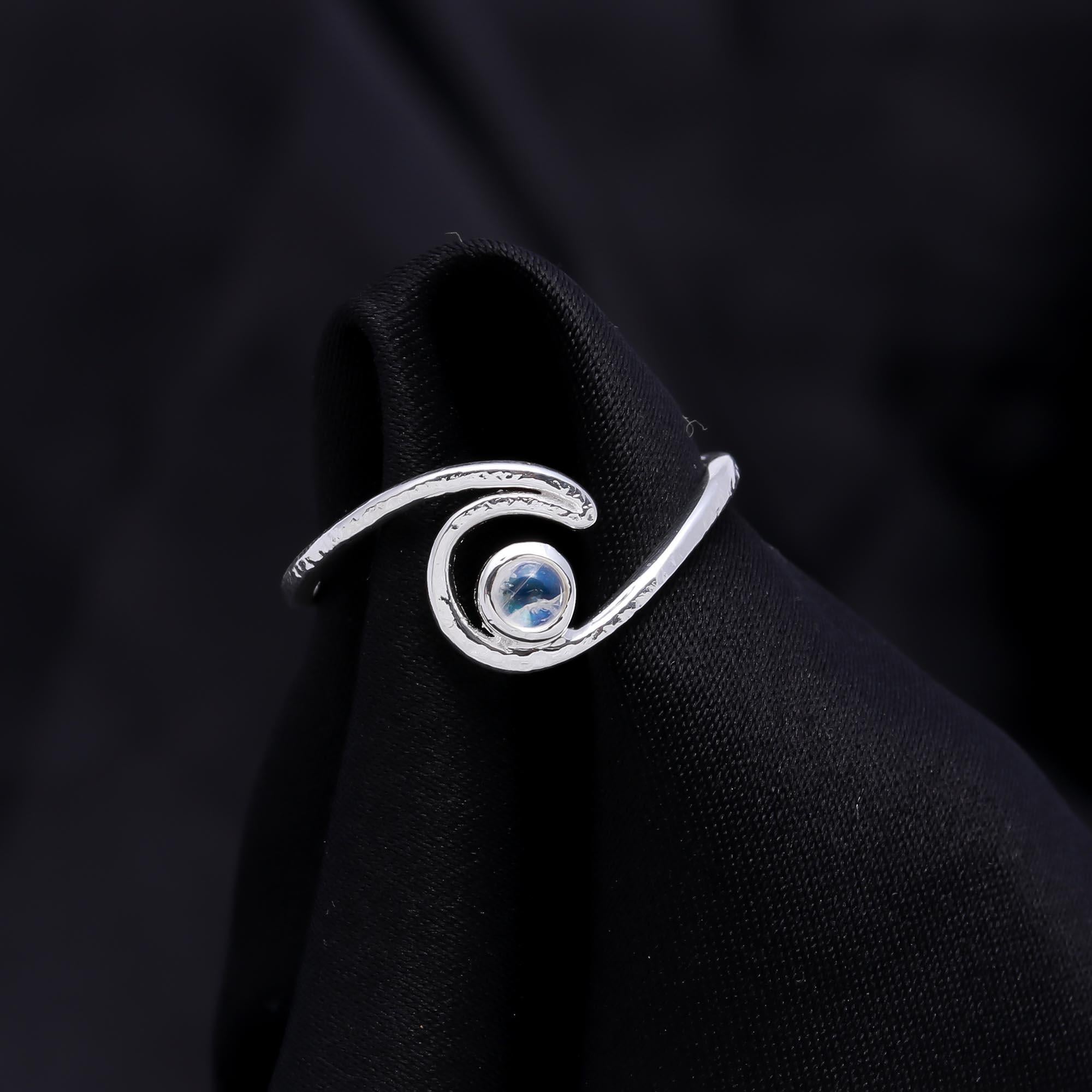 The Celestial Swirl: Moonstone Open Wave Ring