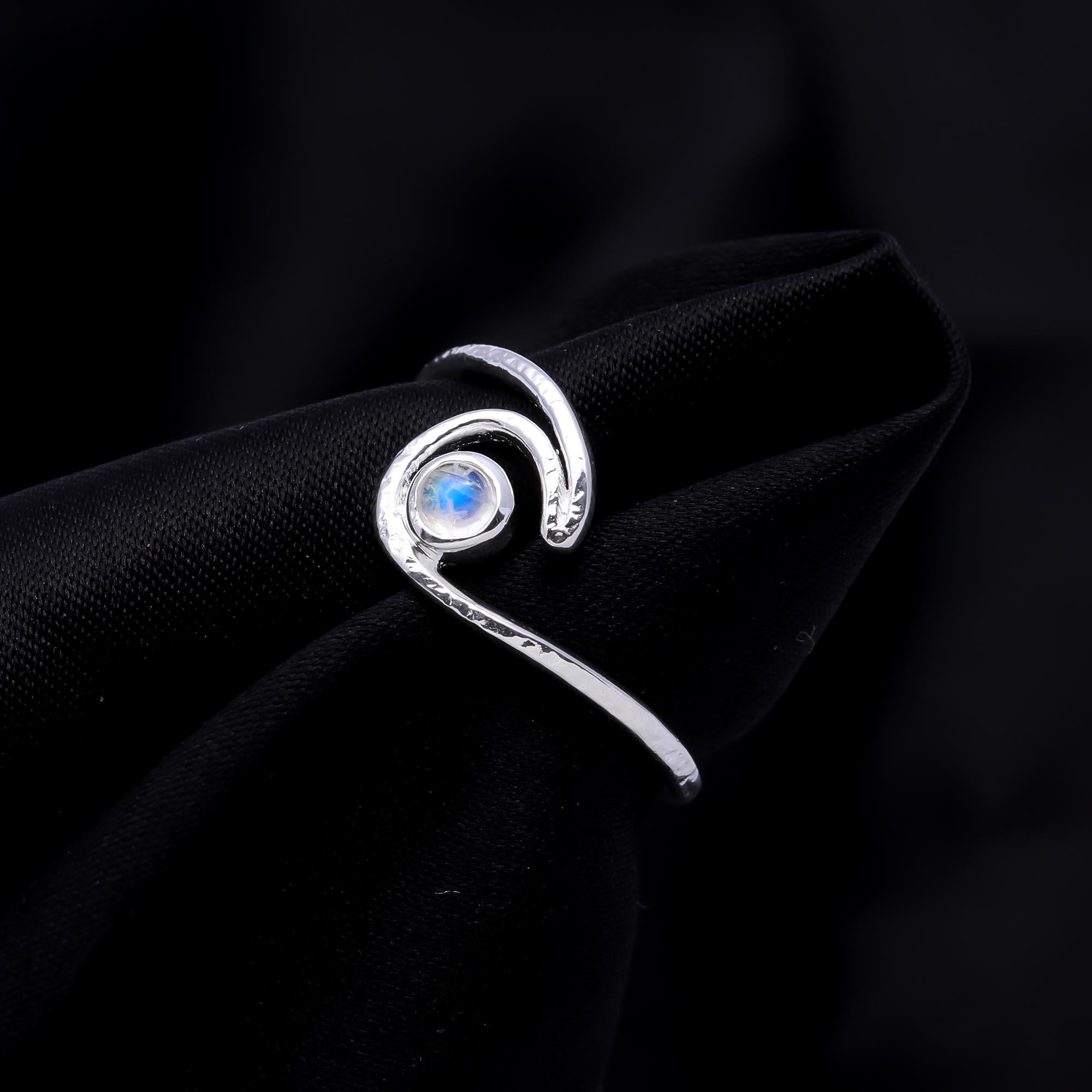 The Celestial Swirl: Moonstone Open Wave Ring