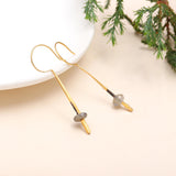 Labradorite Diamond Dangle Earrings in Sterling Silver