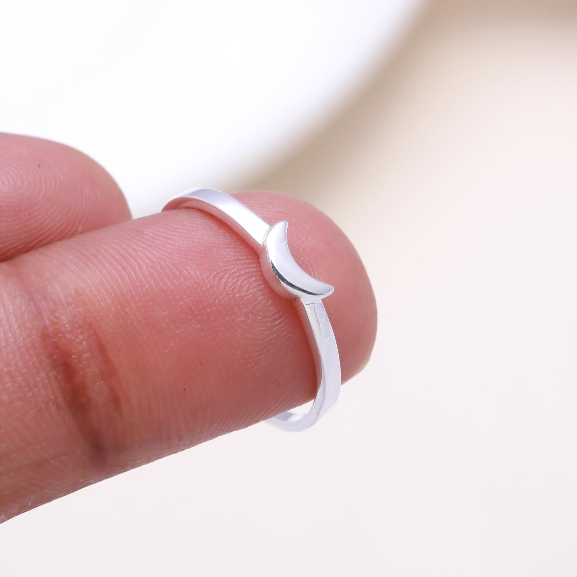 The Crescent Dreams: Minimalist Silver Moon Ring