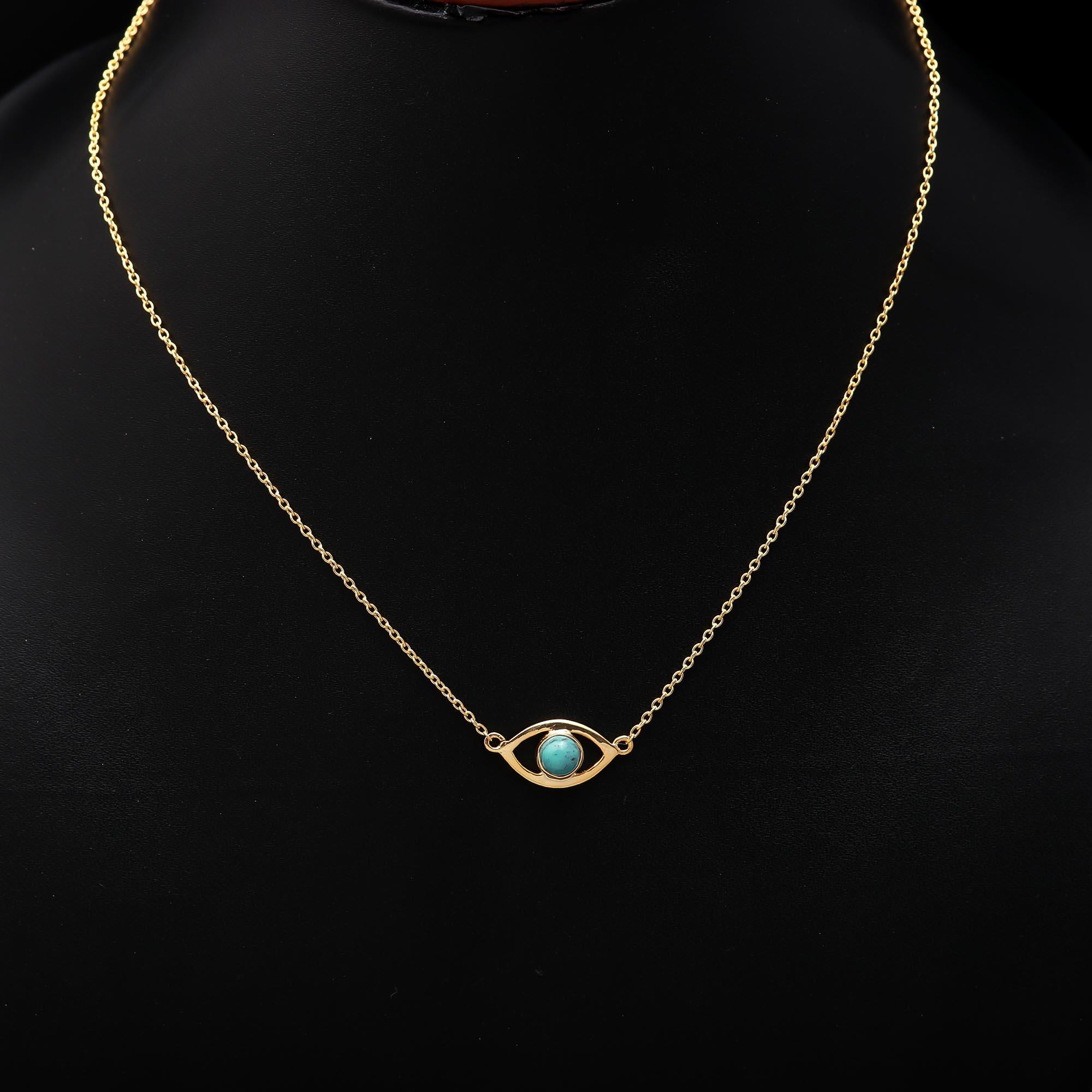 Solid 925 Silver Evil Turquoise Necklace