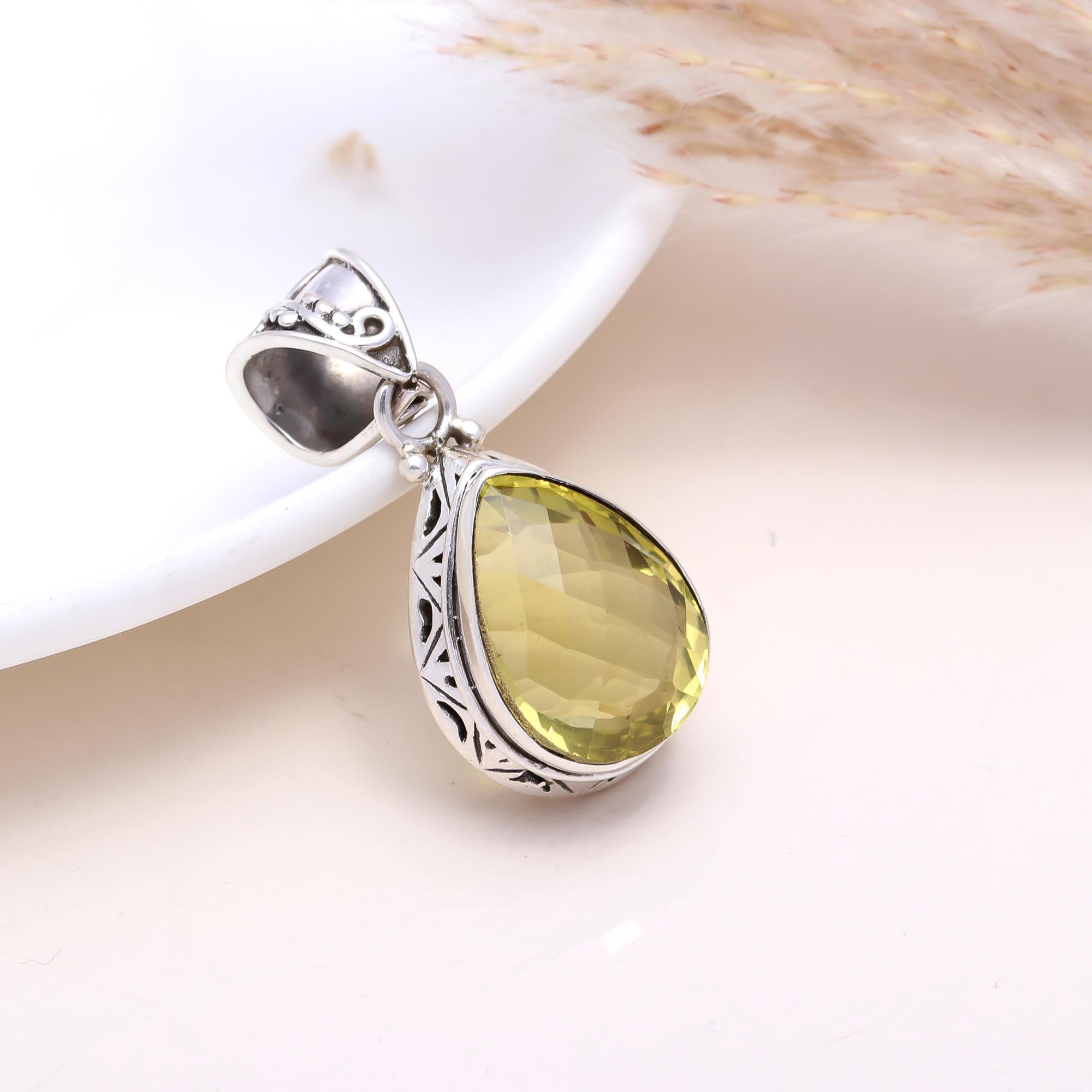 The Citrus Glow: Pear Lemon Quartz Filigree Pendant