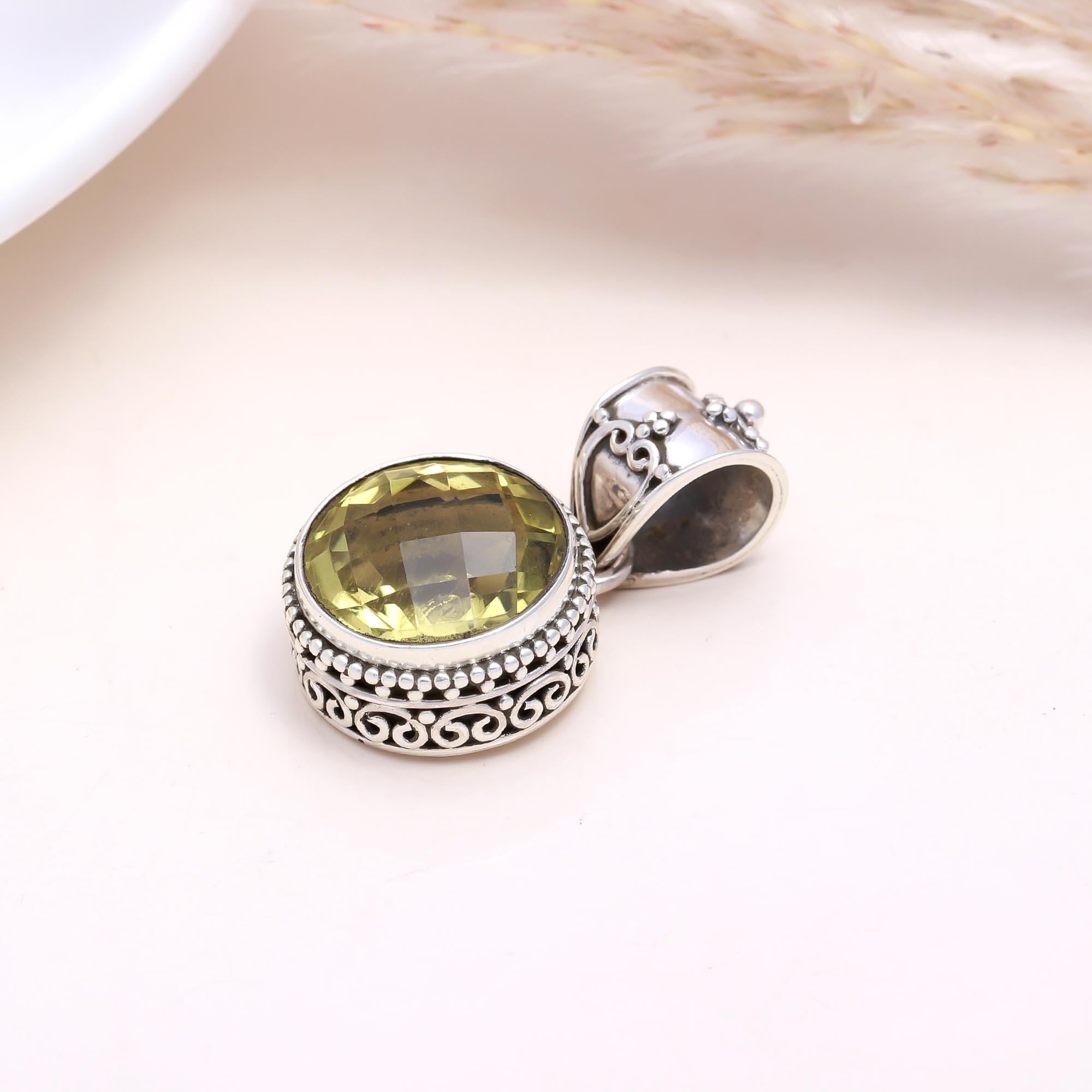 The Solar Round: Lemon Quartz Filigree Pendant