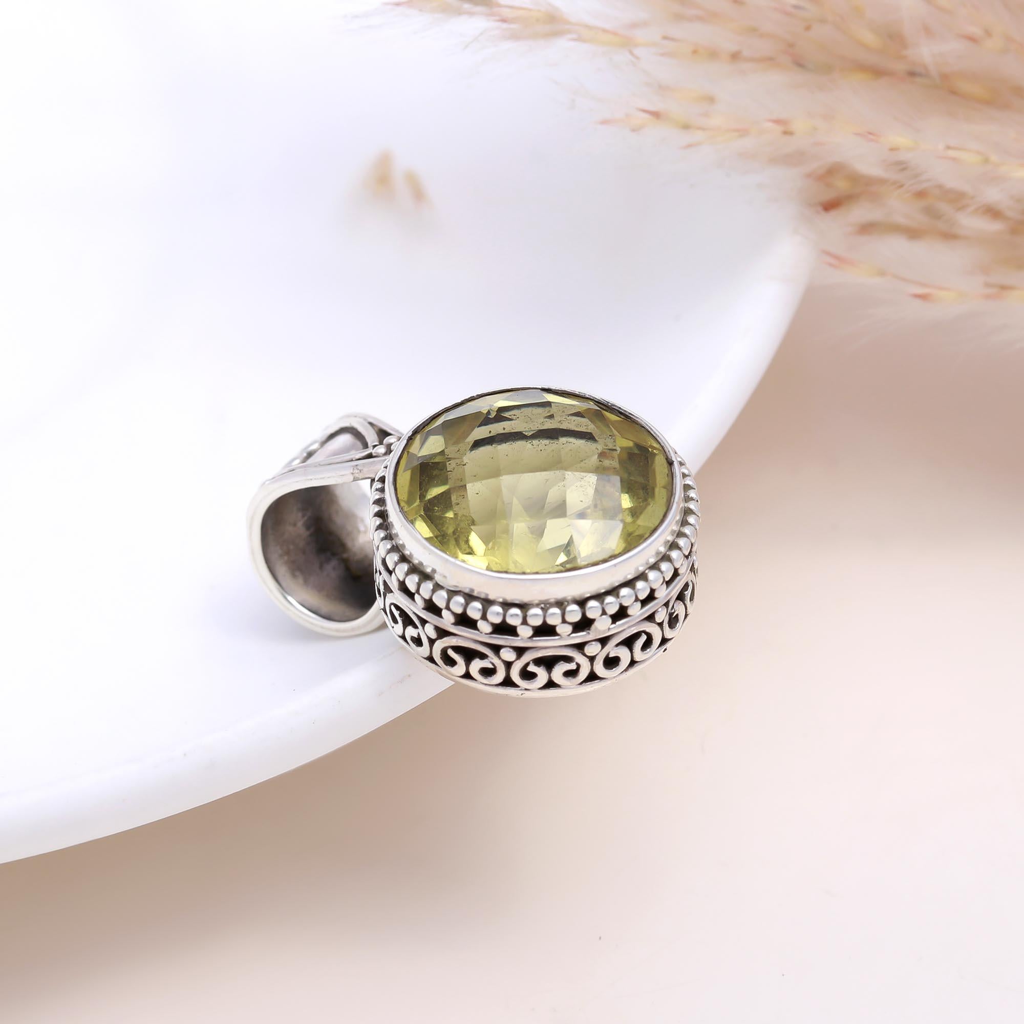 The Solar Round: Lemon Quartz Filigree Pendant