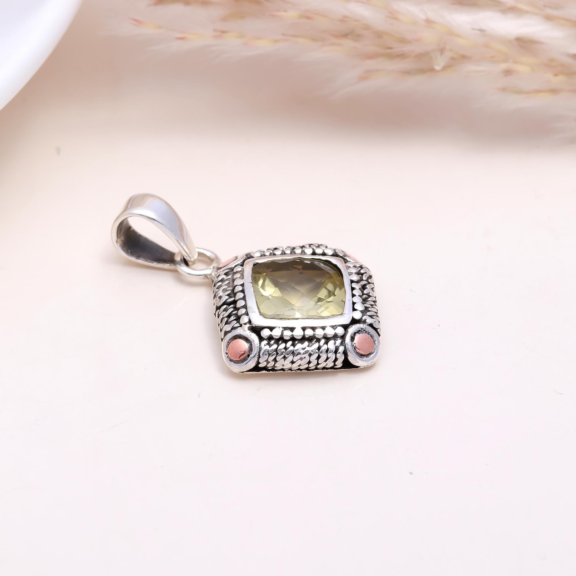 The Bali Breeze Pendante: Lemon Quartz Two-Tone Necklace