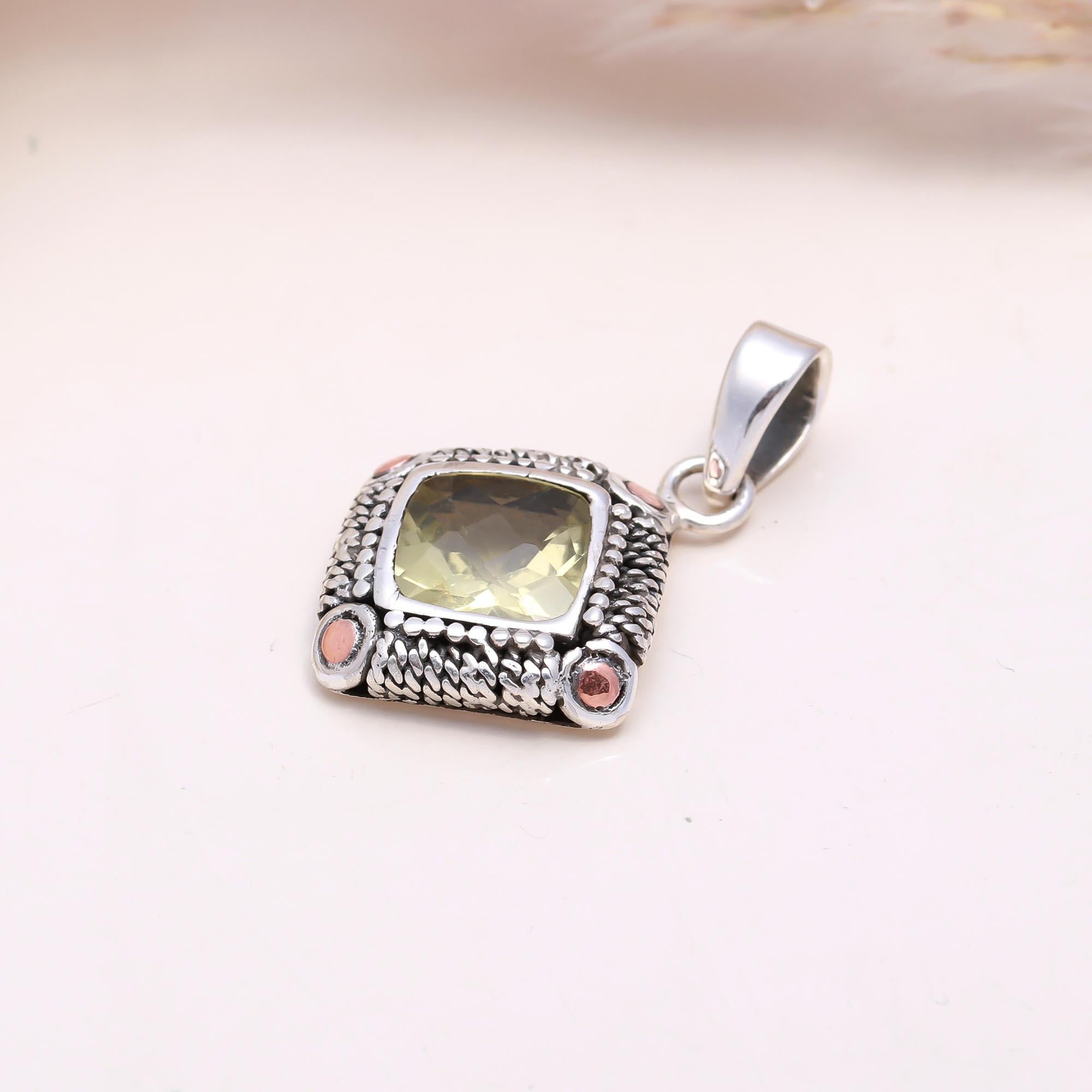 The Bali Breeze Pendante: Lemon Quartz Two-Tone Necklace