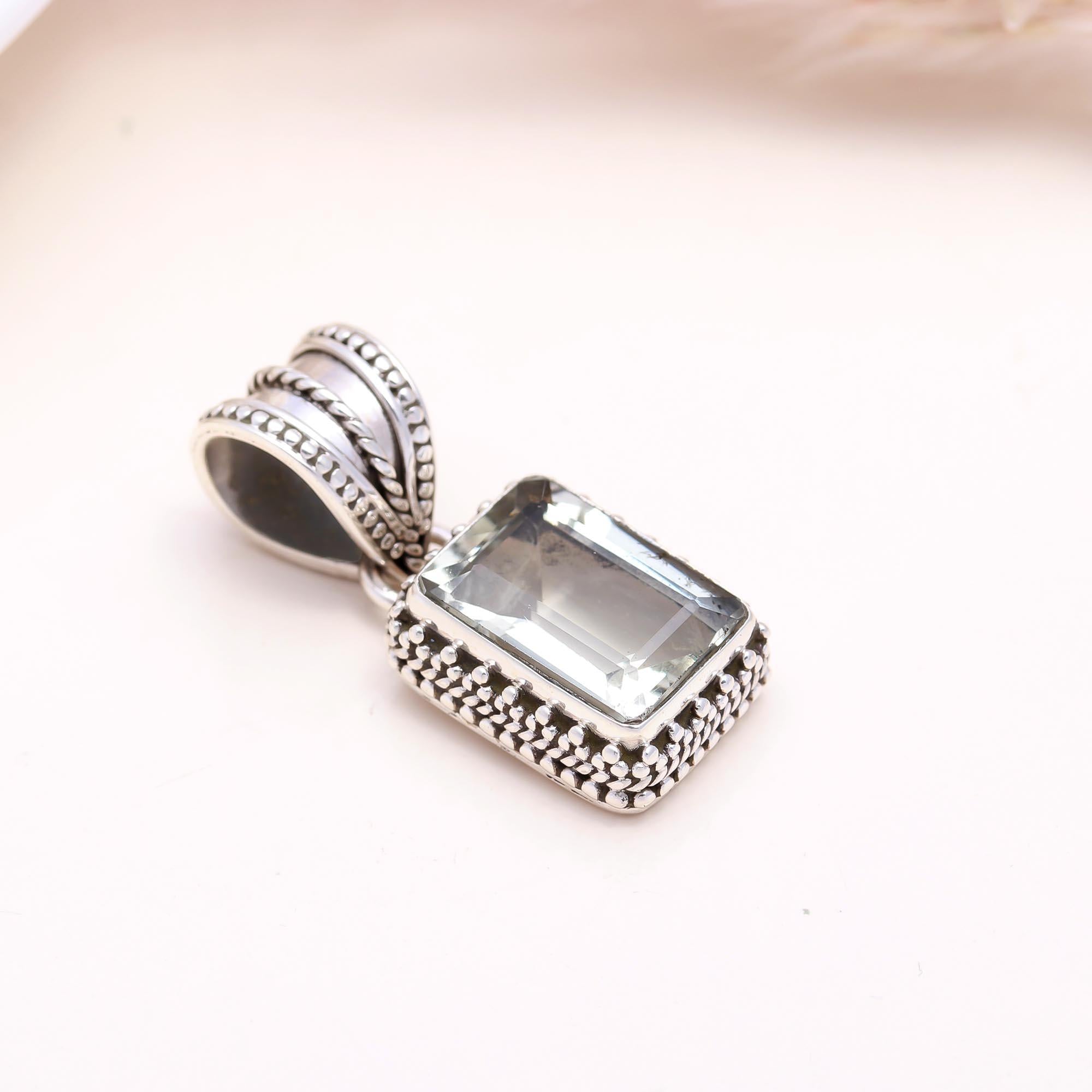 The Title: Mint Geometric: Green Amethyst Beaded Pendant