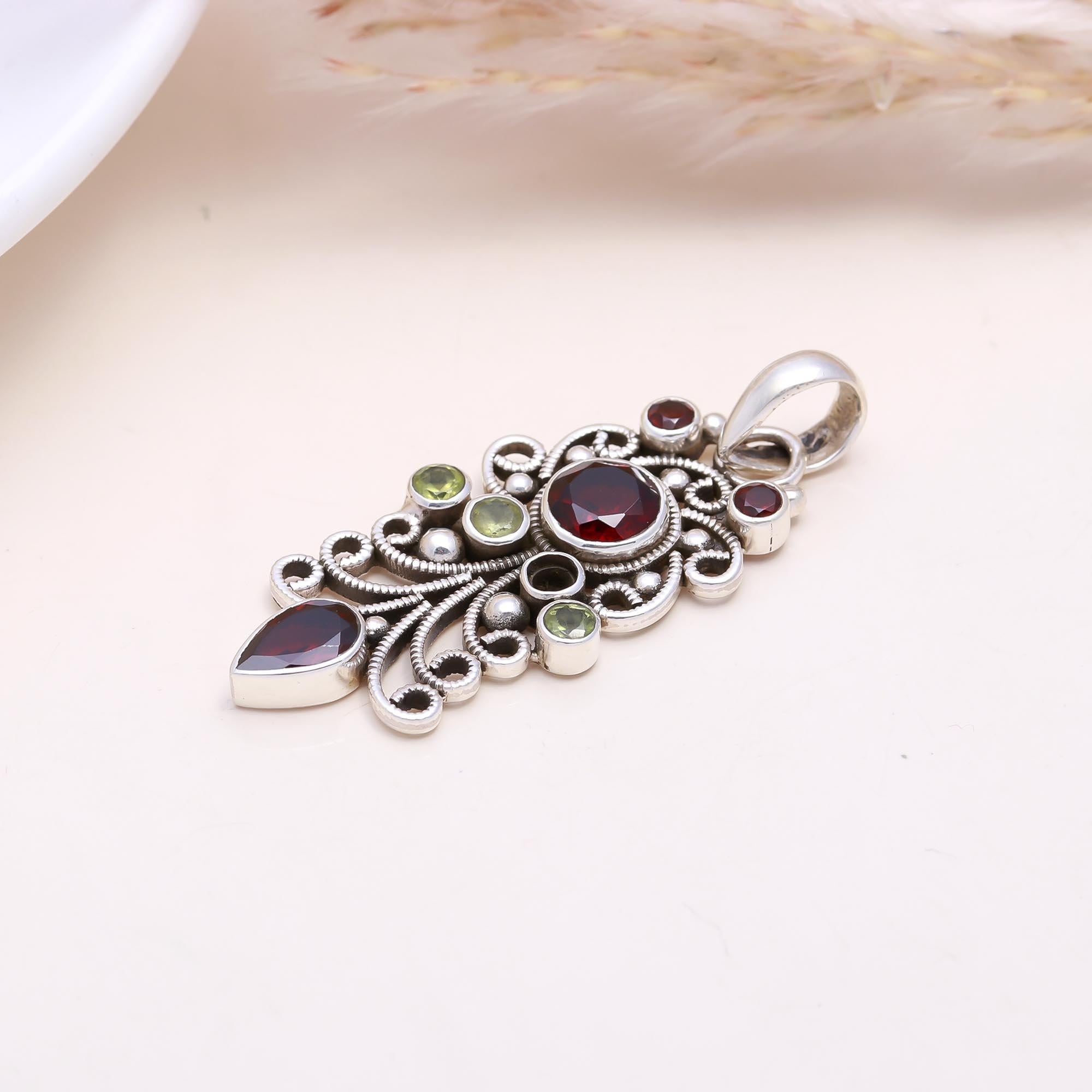 The Gypsy Garden: Garnet & Peridot Filigree Pendant